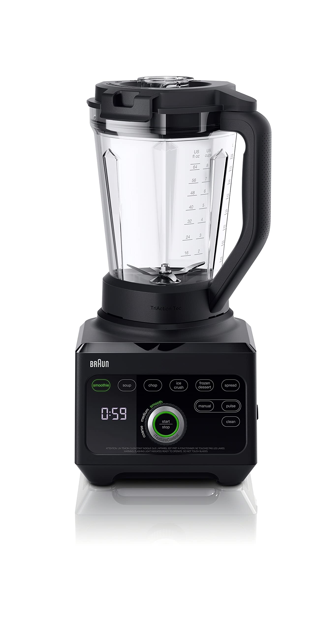 Braun JB9040BK TriForce Pro Power Blender 1600W - 68oz Large Capacity Blender with iTexture Control Technology - Perfect for Smoothies, Soups, Nut Butters & Ice Crushing