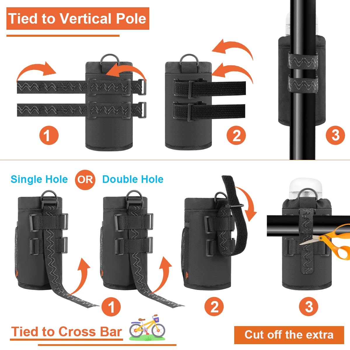 24oz Bike Water Bottle Holder with Mesh Pocket - Durable Bike Cup Holder Sling for Mountain Biking, Walking, Scooter & Sports - Perfect for Hydration During Outdoor Activities