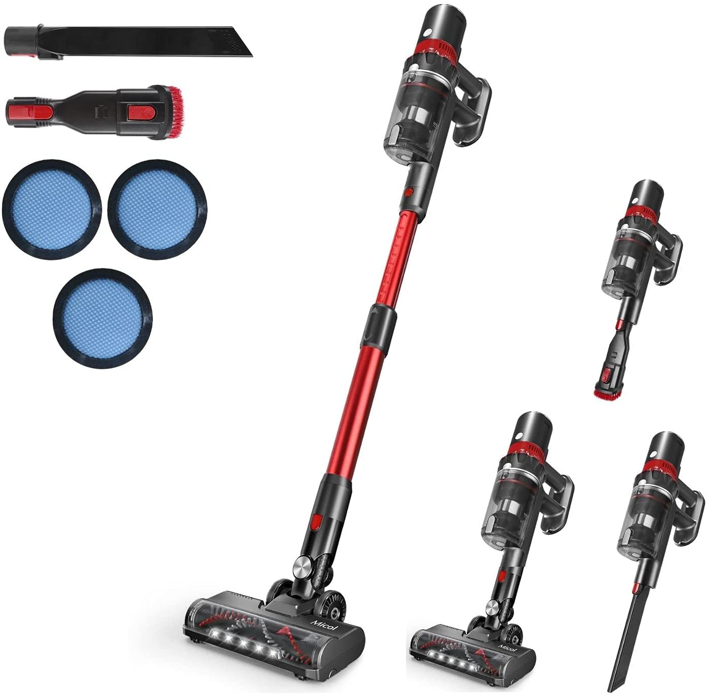 Micol 27000Pa Cordless Vacuum Cleaner - 350W Brushless Motor Stick Vacuum with 45 Min Runtime & Detachable Battery | 4-in-1 Lightweight Handheld Vacuum for Hard Floors, Carpets, Pet Hair | Perfect for Home Cleaning, Car Detailing & Pet Owners