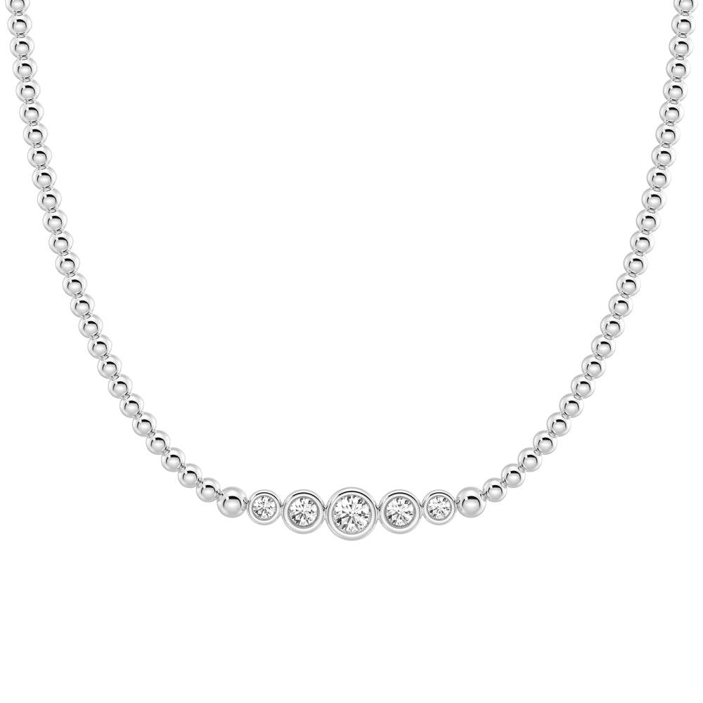 Lab Grown Diamond 5-Stone Beaded Necklace for Women - Elegant & Sustainable Jewelry for Weddings, Parties & Everyday Wear