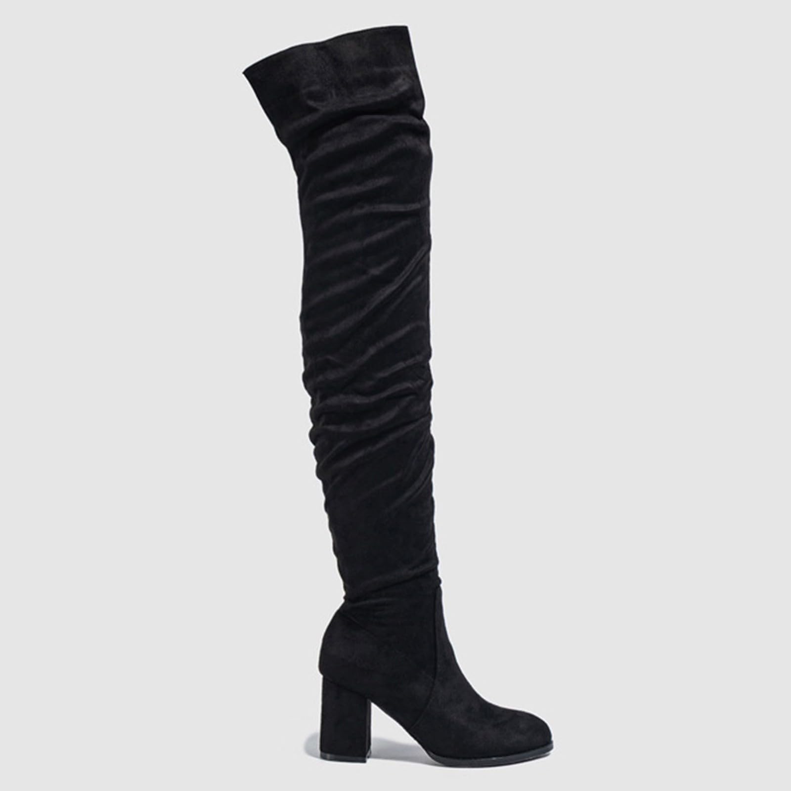 Women's Black Platform Knee High Boots - Thick Heel Over Knee Pleated Suede Long Boots & White Ankle Trainers (UK Size 5) | Fashionable Footwear for Parties, Night Out and Winter Style