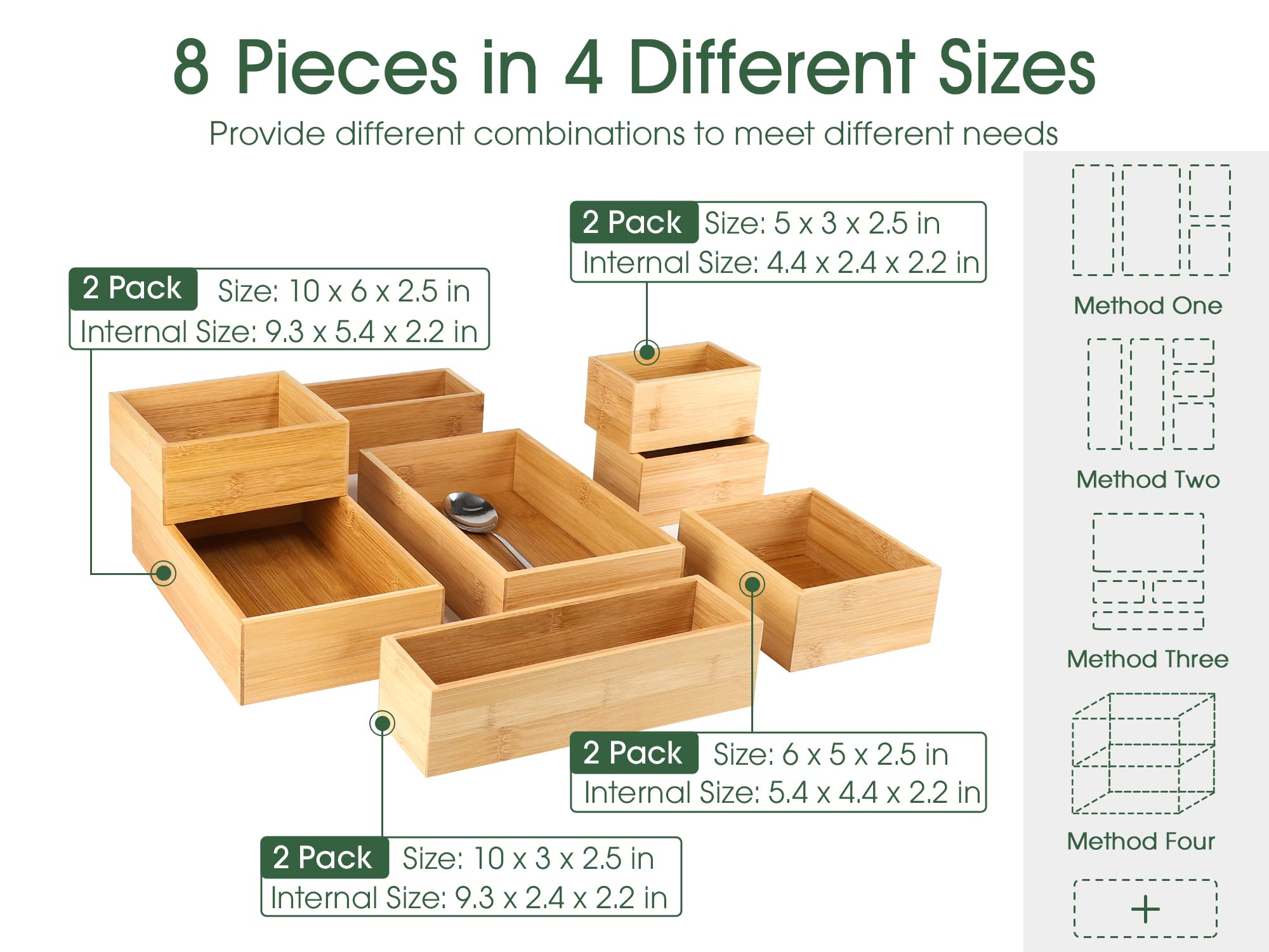 Kootek 9-Piece Plastic Drawer Organizer & 8-Piece Bamboo Drawer Organizer Set - Perfect for Kitchen, Bathroom, Office & Bedroom Storage Organization