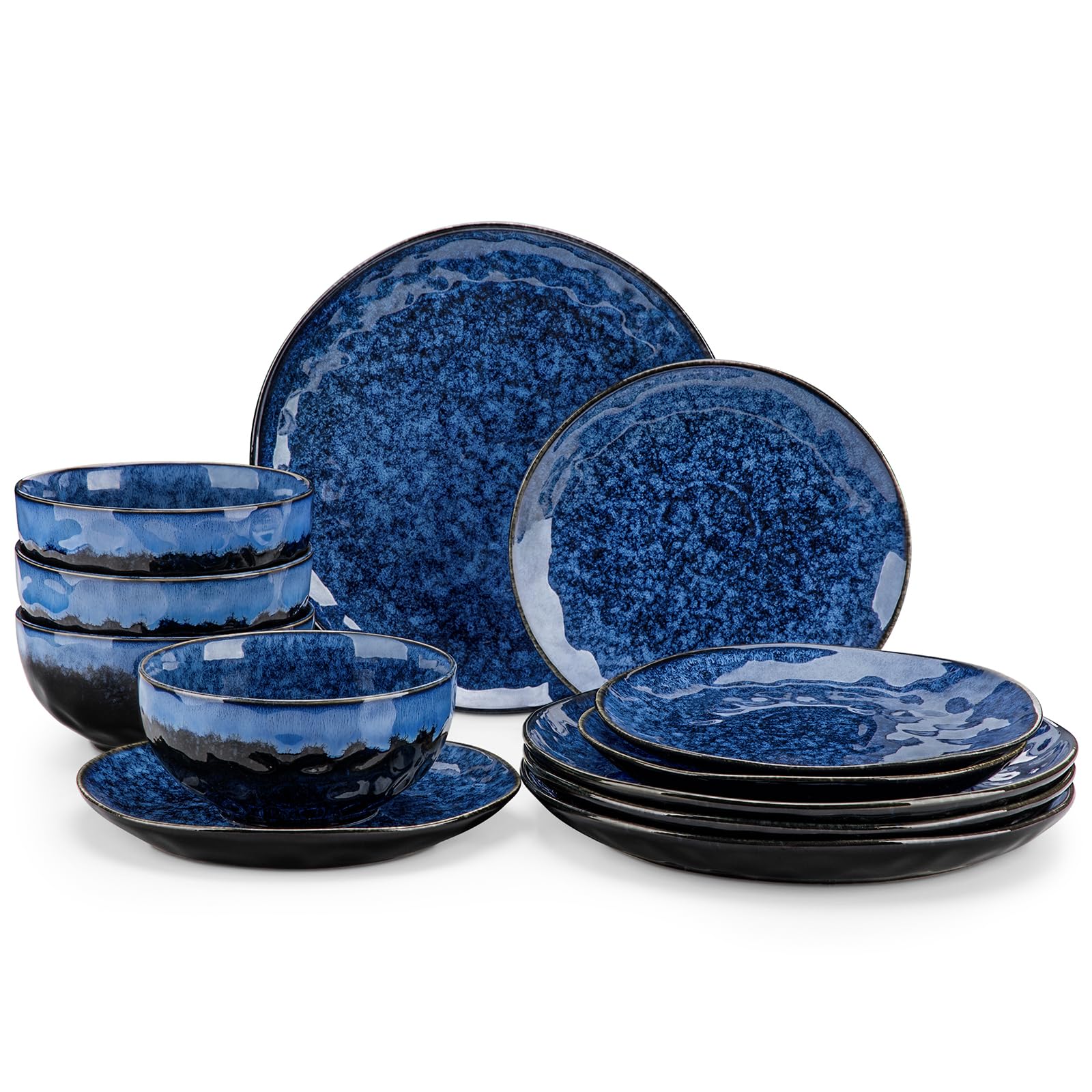 Vancasso Starry 12-Piece Dinnerware Set for 4 - Stoneware Plates & Bowls Set, Dishwasher & Microwave Safe, Blue Ceramic Tableware - Perfect for Family Dinners, Parties & Everyday Use