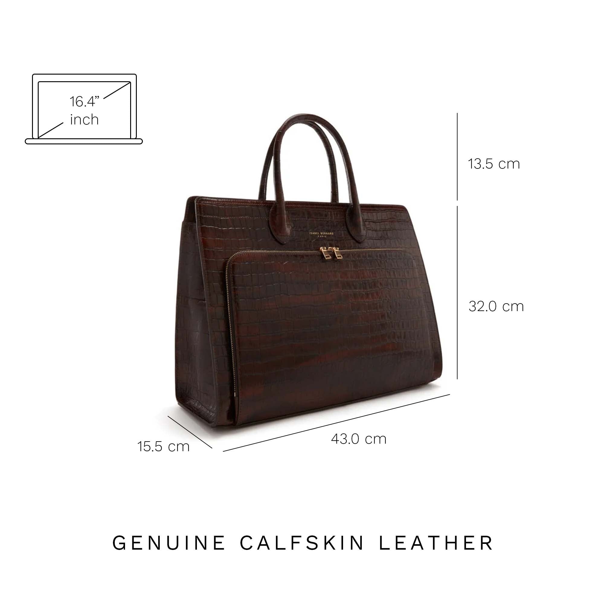 Honoré Nadine Genuine Crocodile Leather Handbag for Women - Brown Luxury Shoulder Bag with 16.4