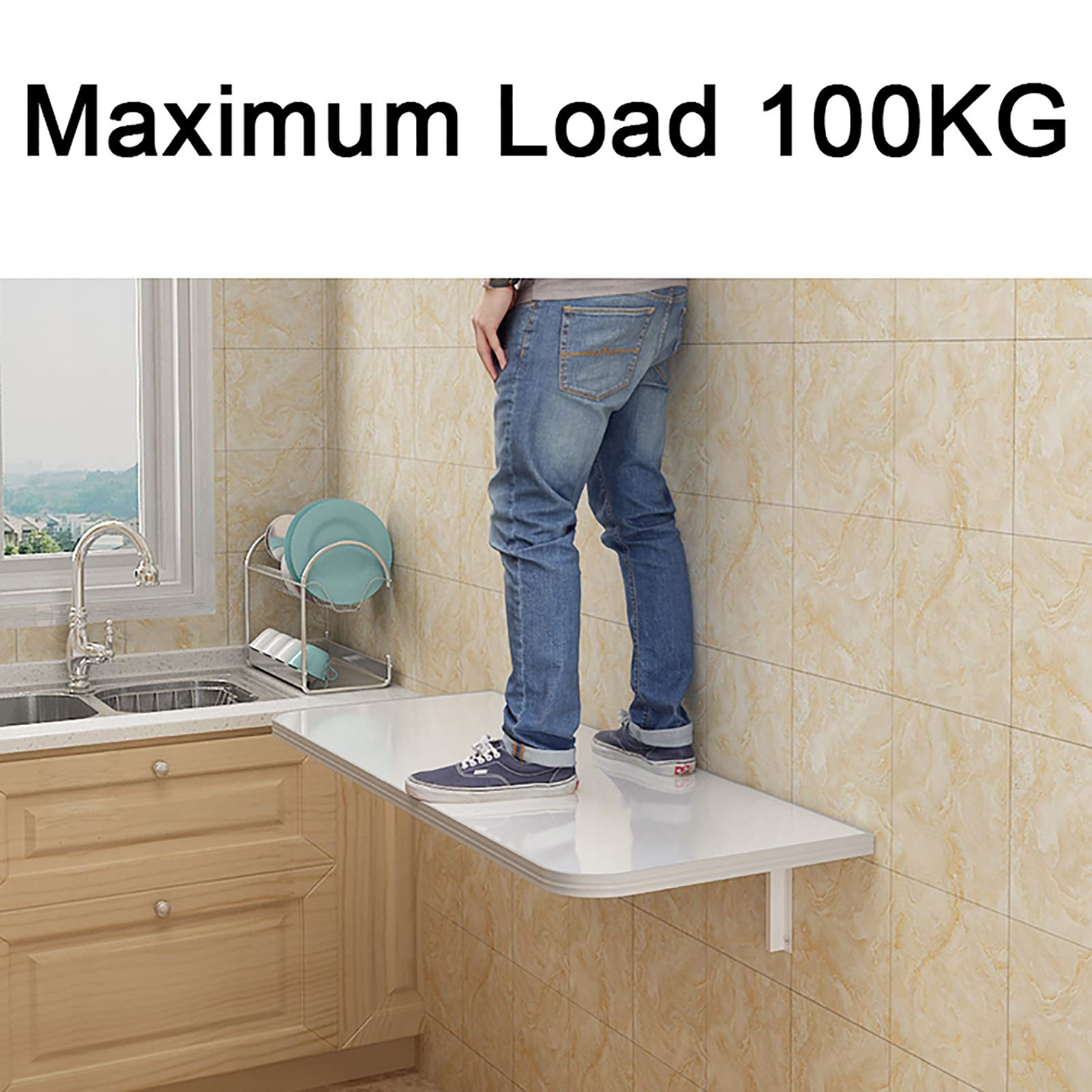 Feelme Folding Wall-Mounted Drop-Leaf Kitchen Table - Space-Saving Dining Desk, Foldable Computer Workstation & Kids Study Table (100KG Max Load) - Perfect for Small Apartments, Dorms & Home Offices