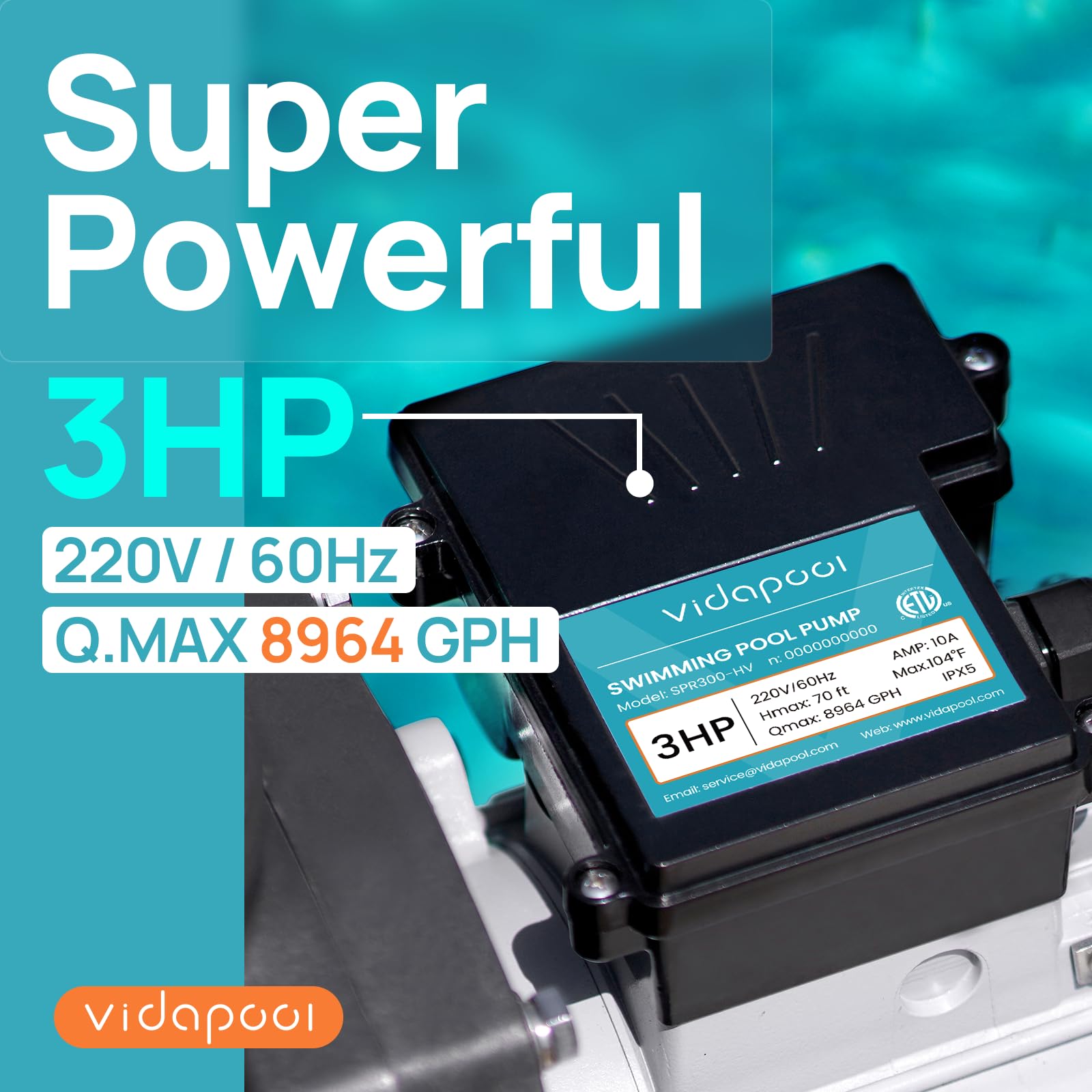 High Flow In-Ground & Above Ground Pool Pump - 3HP, 8964 GPH, 220V, Self-Priming, Single Speed | Perfect for Residential & Commercial Swimming Pools, Spas & Water Features