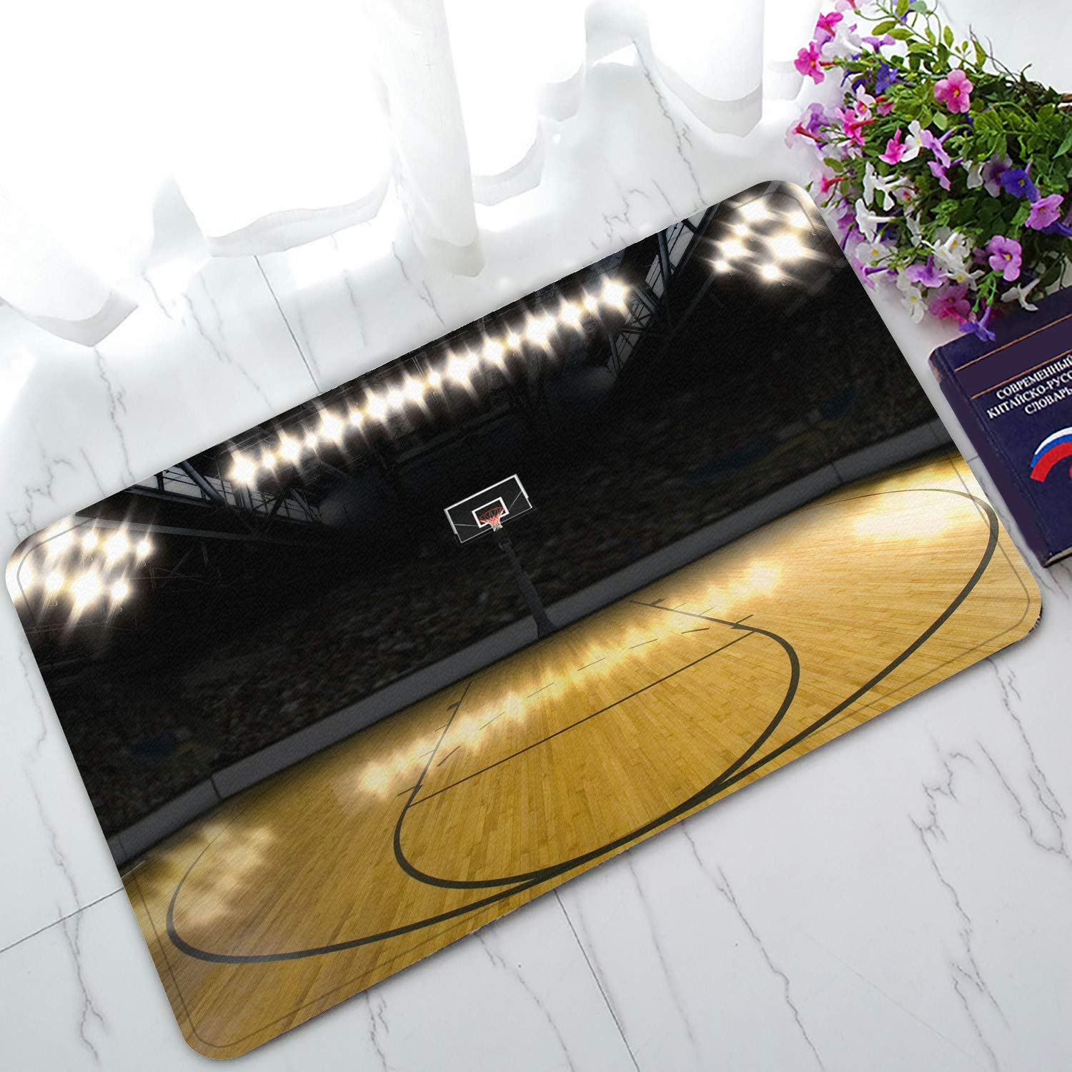 ECZJNT Basketball Court Welcome Doormat - Non-Slip Bath & Entrance Rug - 30x18 Inch Indoor/Outdoor Floor Mat for Home, Gym, or Sports Fan Decor