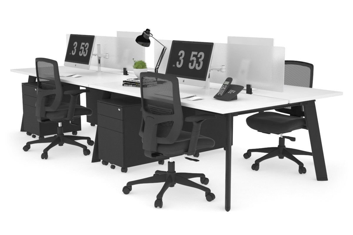 4-Person Workstation with Black Frame - 1200L x 700W Office Desk for Team Collaboration & Productivity | Perfect for Open Offices, Coworking Spaces & Home Offices