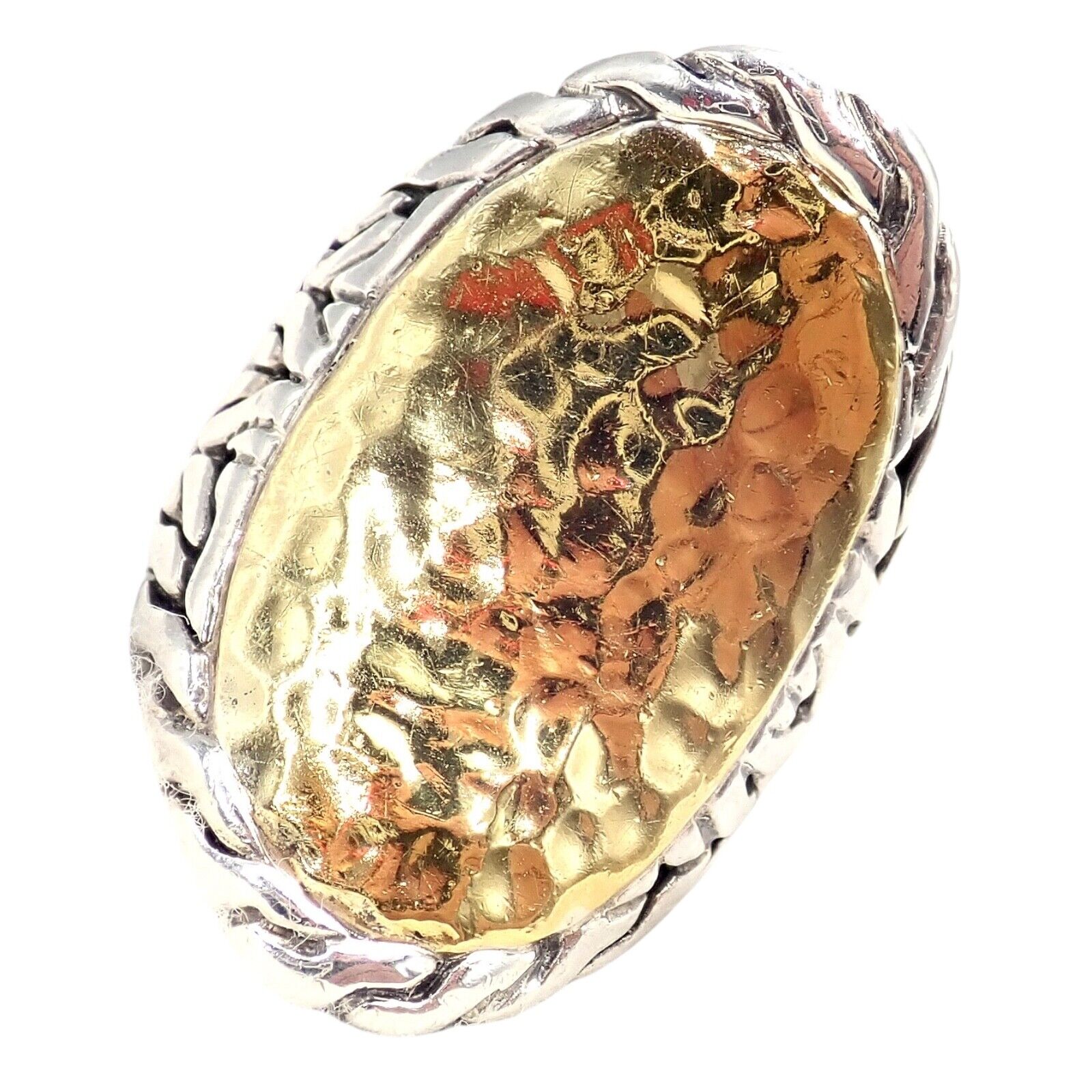 John Hardy JH Silver 22k Yellow Gold Classic Palu Saddle Cocktail Ring - Size 7 | Elegant Jewelry for Women, Perfect for Parties, Weddings & Special Occasions