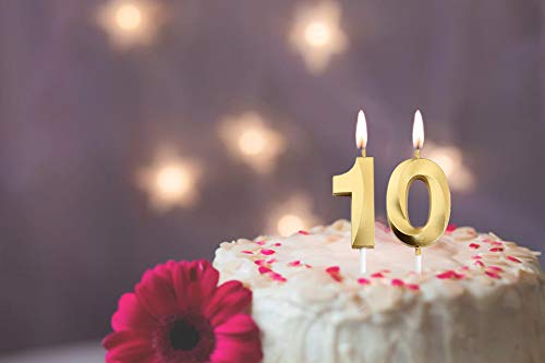 Gold Number 10 Cake Topper Candles - 10th Birthday Party Decorations for Cakes, Cupcakes & Celebration Decor | Perfect for Milestone Birthdays, Anniversaries & Special Occasions