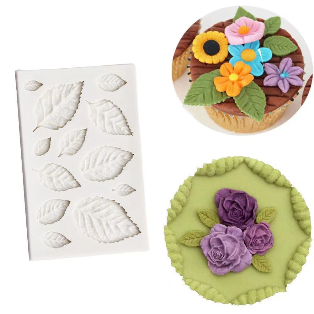 3D Mini Rose Leaves Silicone Mold - Fondant & Chocolate Cake Decorating Tool for Cupcakes, Gumpaste, Sugarcraft - Perfect for Baking, DIY Wedding Cakes, Birthday Party Desserts (Rose Leaves Molds 1)