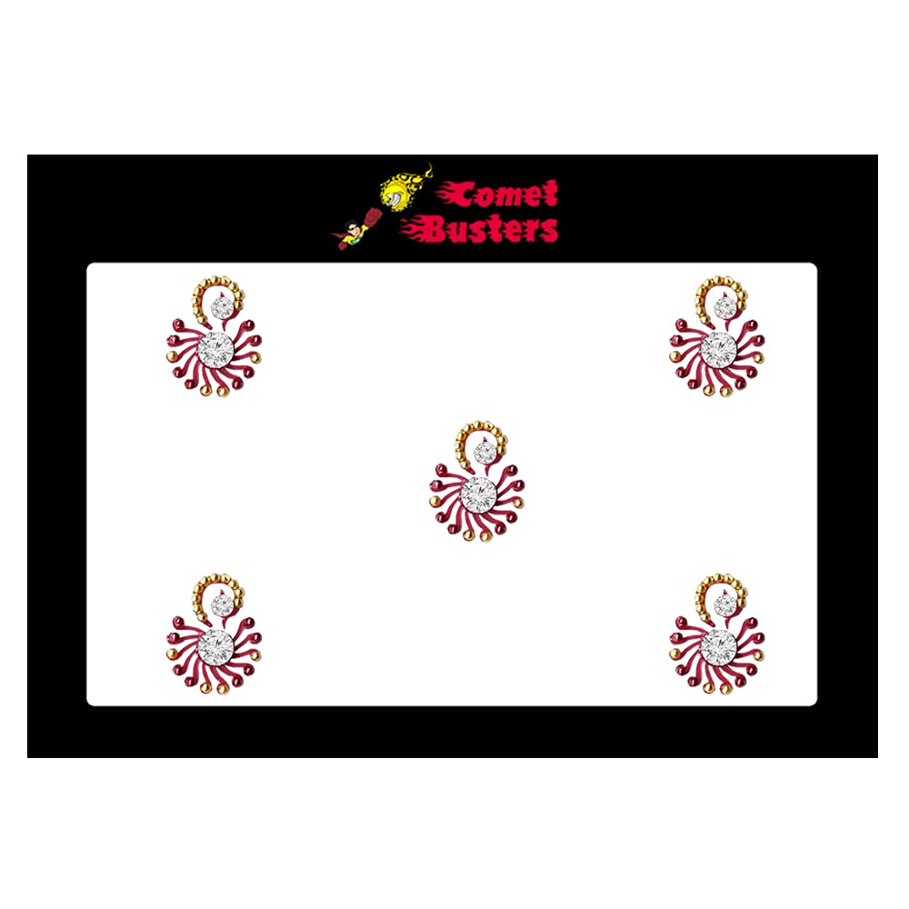 Comet Busters Maroon Fancy Bindis with Gold Beads (BV1128) - Indian Bridal Jewelry for Weddings & Festivals