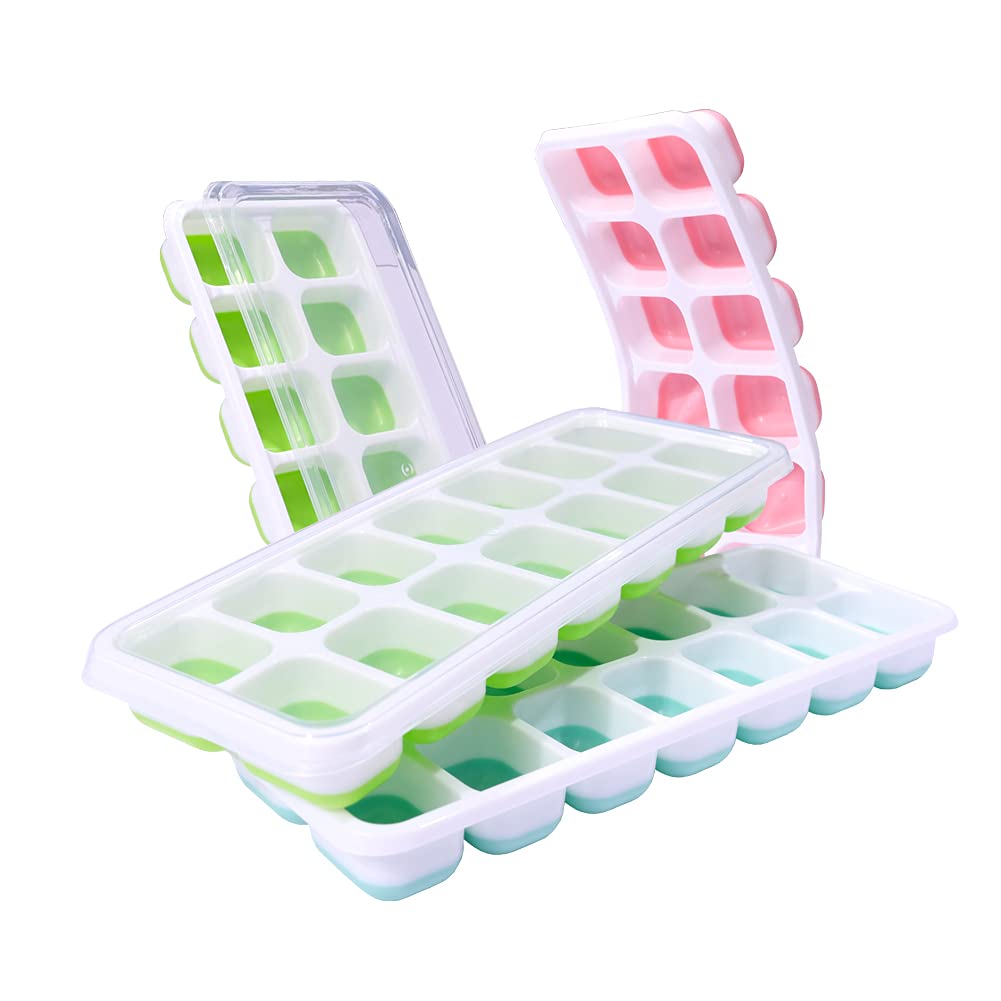 Halniasy Ice Cube Trays with Lid - 4 Pack (14-Cube Each, 56 Total) - Durable, Dishwasher Safe, Easy Release & Spill-Proof - Food Grade Silicone for Cocktails, Smoothies & Beverages - Perfect for Parties, Home Bars & Office Use