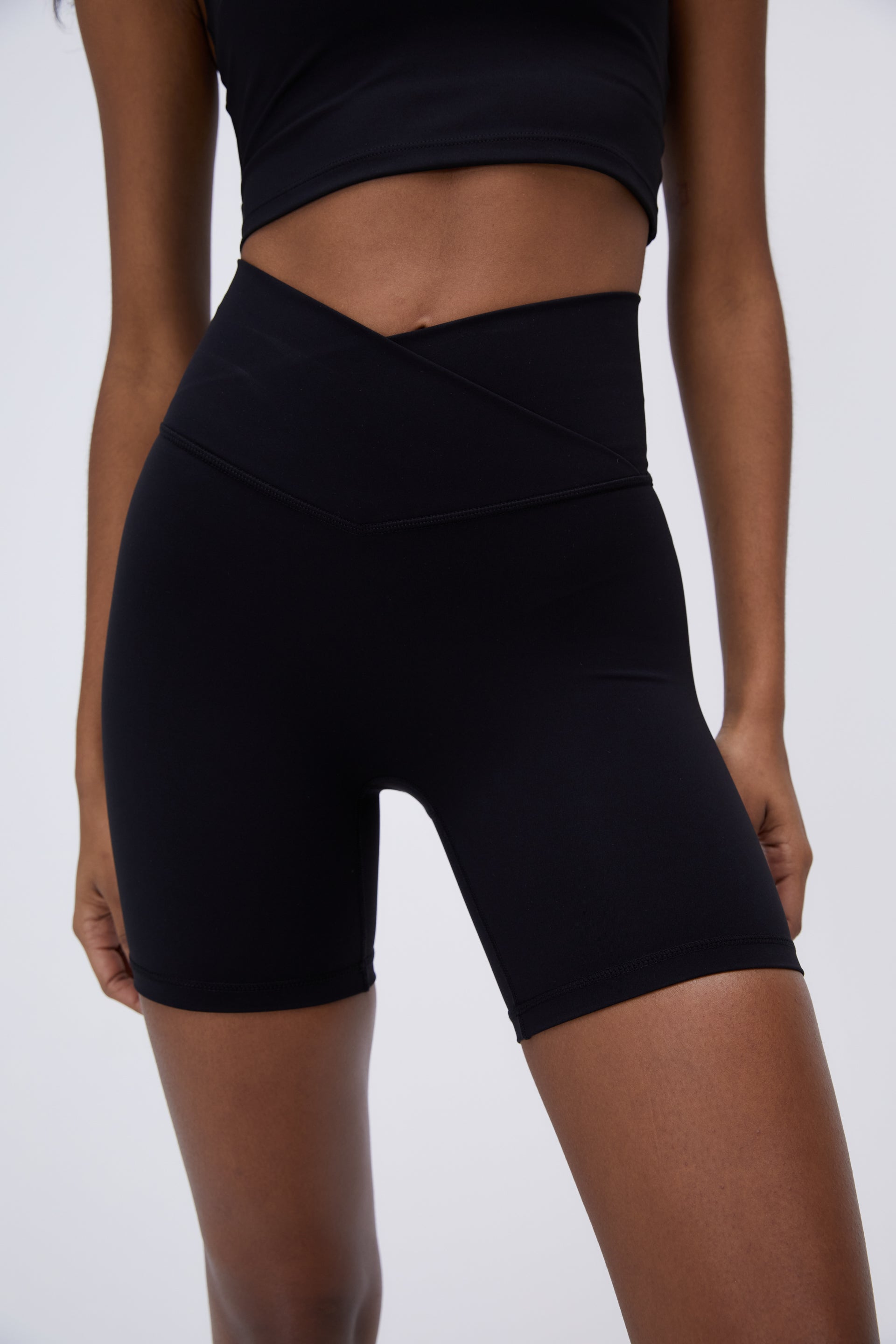 Ultimate Wrap Over Crop Shorts for Women - High Waisted Black Athletic Shorts for Yoga, Running & Gym Workouts