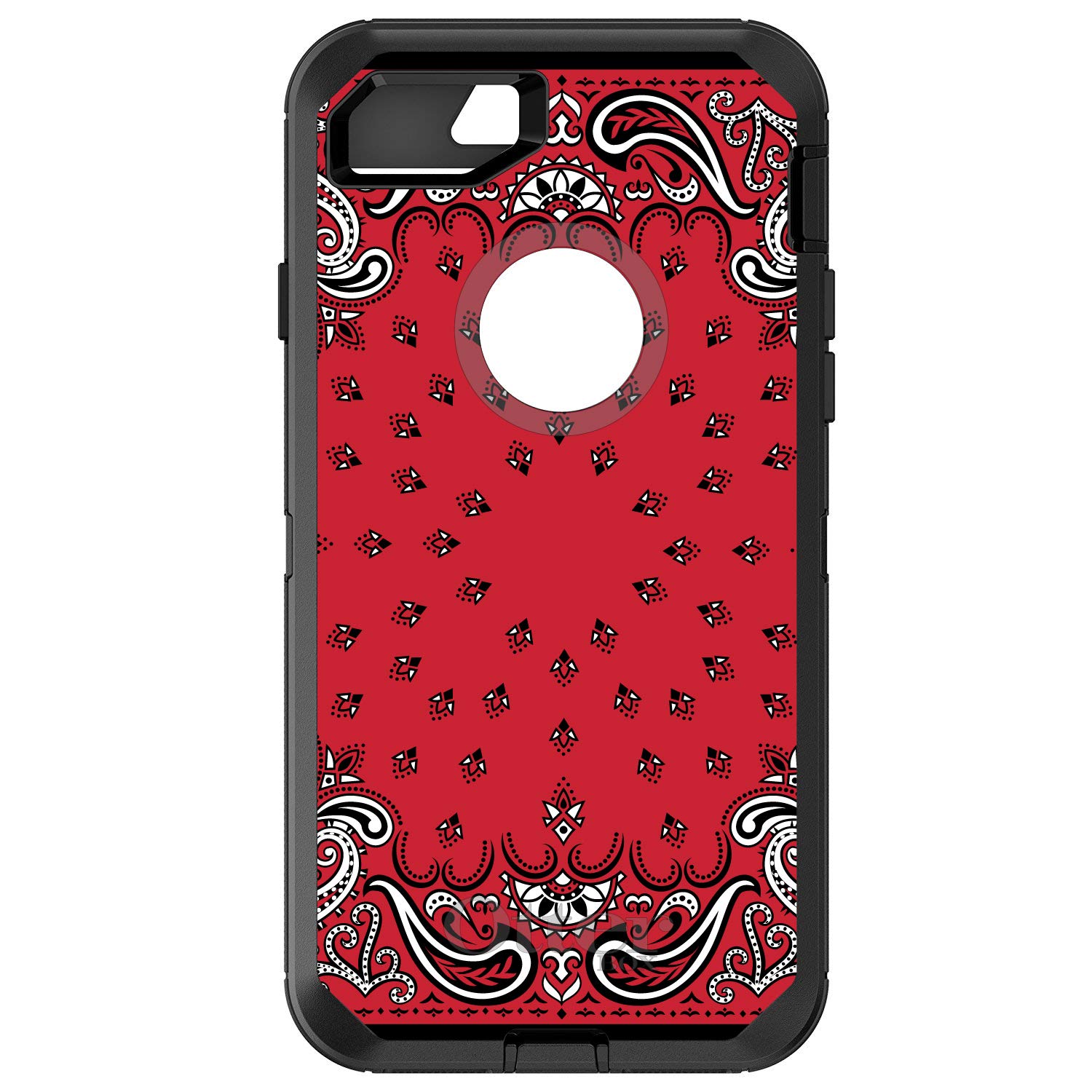 DistinctInk iPhone 7 Plus / 8 Plus Case (5.5 Inch) - Durable Protective Cover with Bandana Print in Red, Black & White - OtterBox Defender Replacement - Perfect for Outdoor Activities & Daily Use