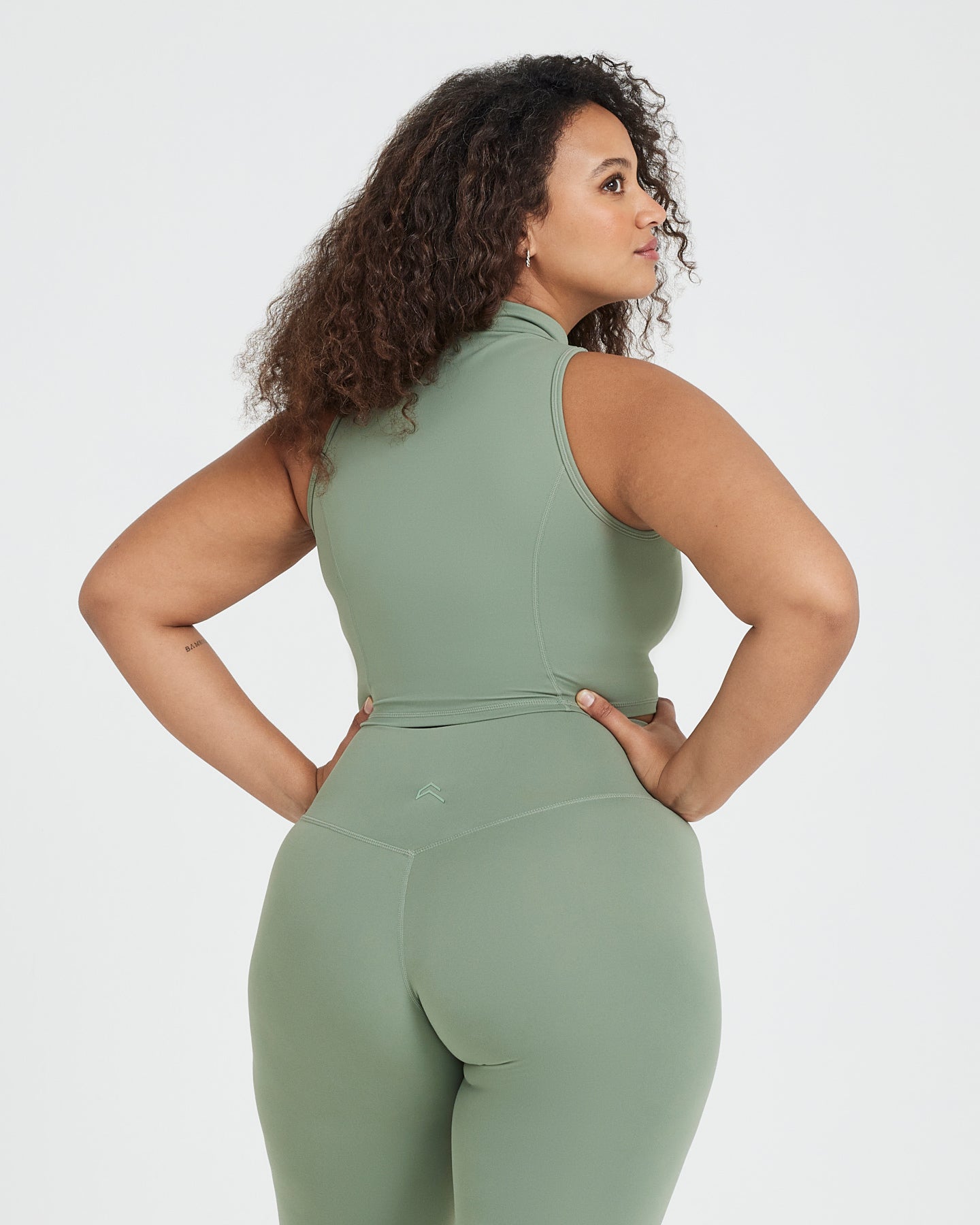 Timeless Half Zip Crop Tank Top for Women - Soft Comfortable Sage Green Workout Shirt for Yoga, Running & Gym