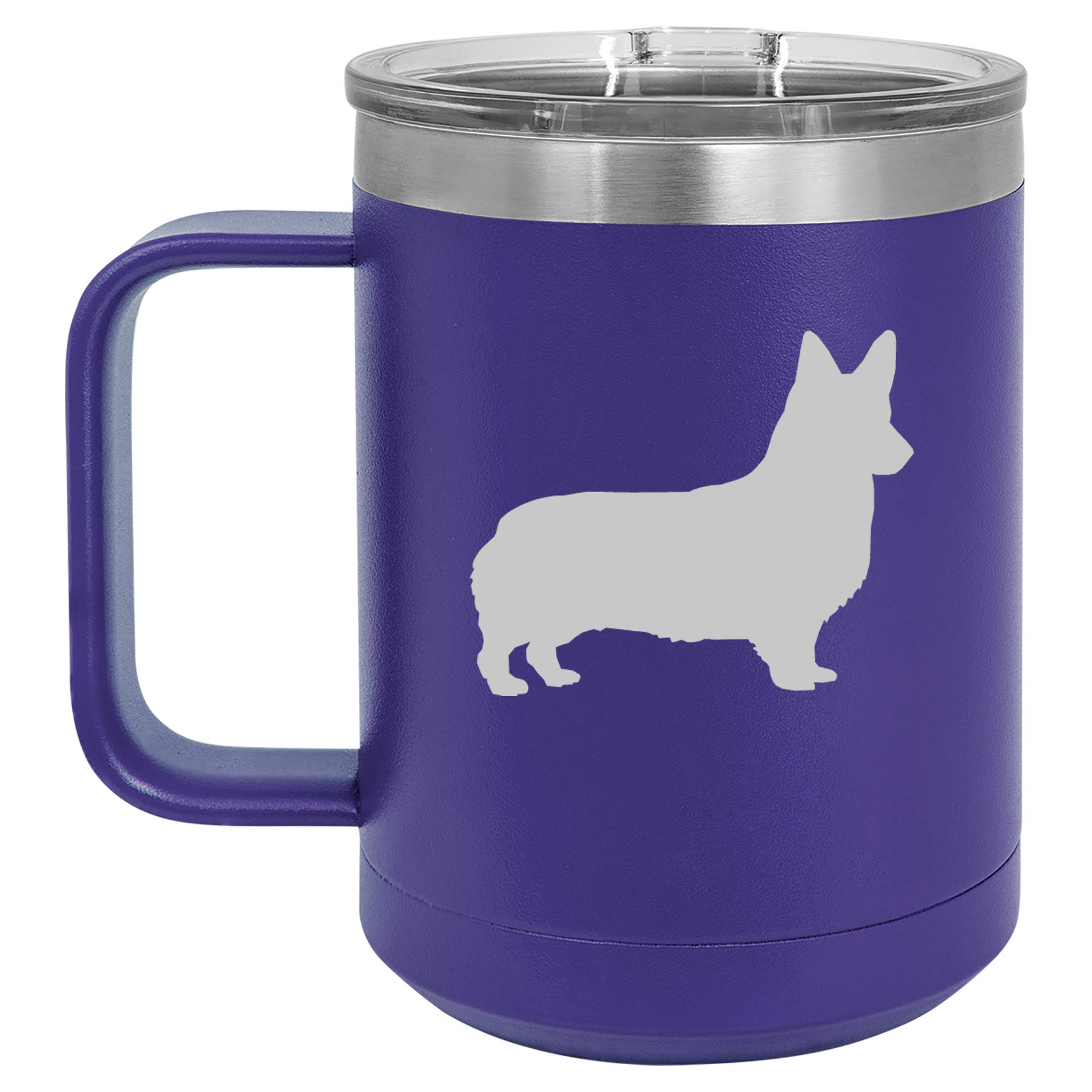 15 oz Vacuum Insulated Stainless Steel Tumbler with Handle & Lid - Corgi Design Purple Travel Coffee Mug for Hot & Cold Drinks, Perfect for Office, Commuting and Outdoor Activities
