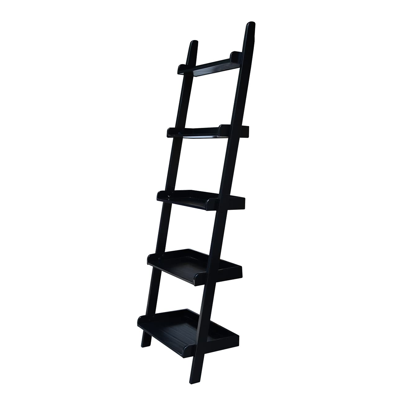 5-Tier Leaning Bookshelf - Modern Black Wooden Ladder Shelf for Living Room, Bedroom & Office - Space Saving Storage Organizer for Books, Plants & Decor