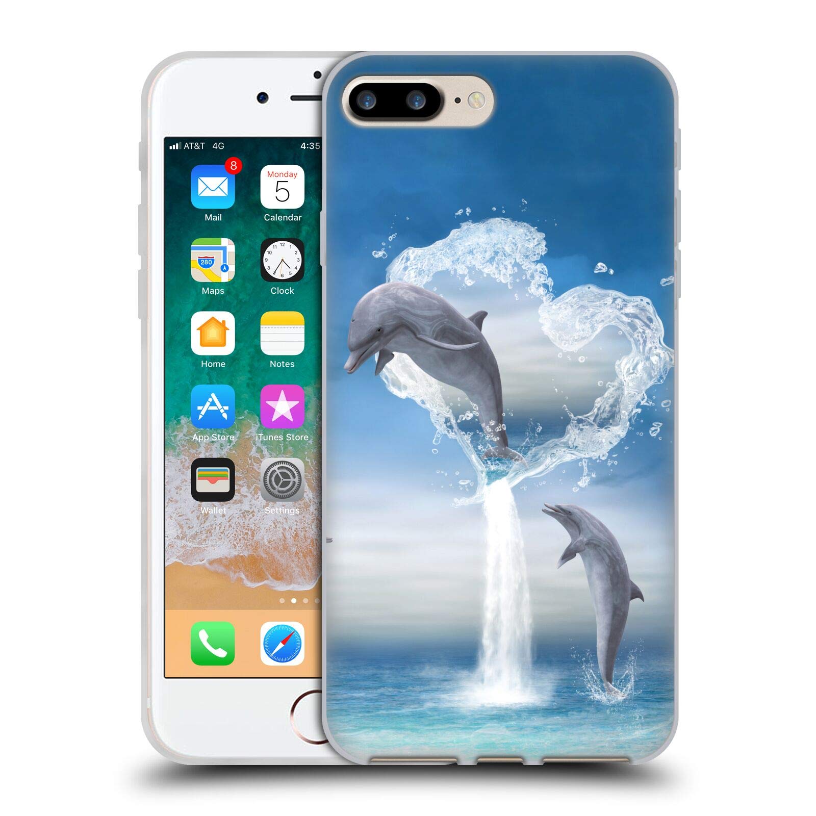 Simone Gatterwe Lovers Dolphins Soft Gel Case for iPhone 7 Plus/8 Plus | Officially Licensed by Head Case Designs | Perfect for Beach Trips & Nature Lovers
