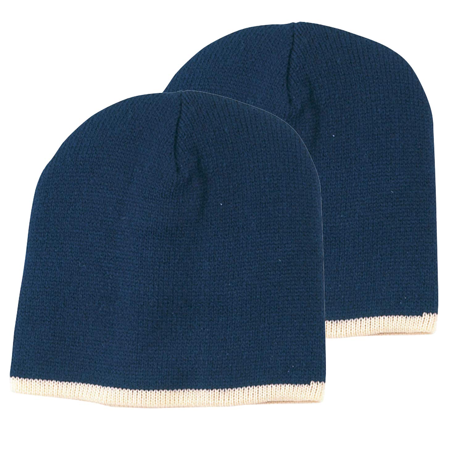 Marky G Apparel Knit Beanie (2 Pack) - Navy & Cream One Size Winter Hats for Men & Women - Perfect for Skiing, Snowboarding and Cold Weather Activities