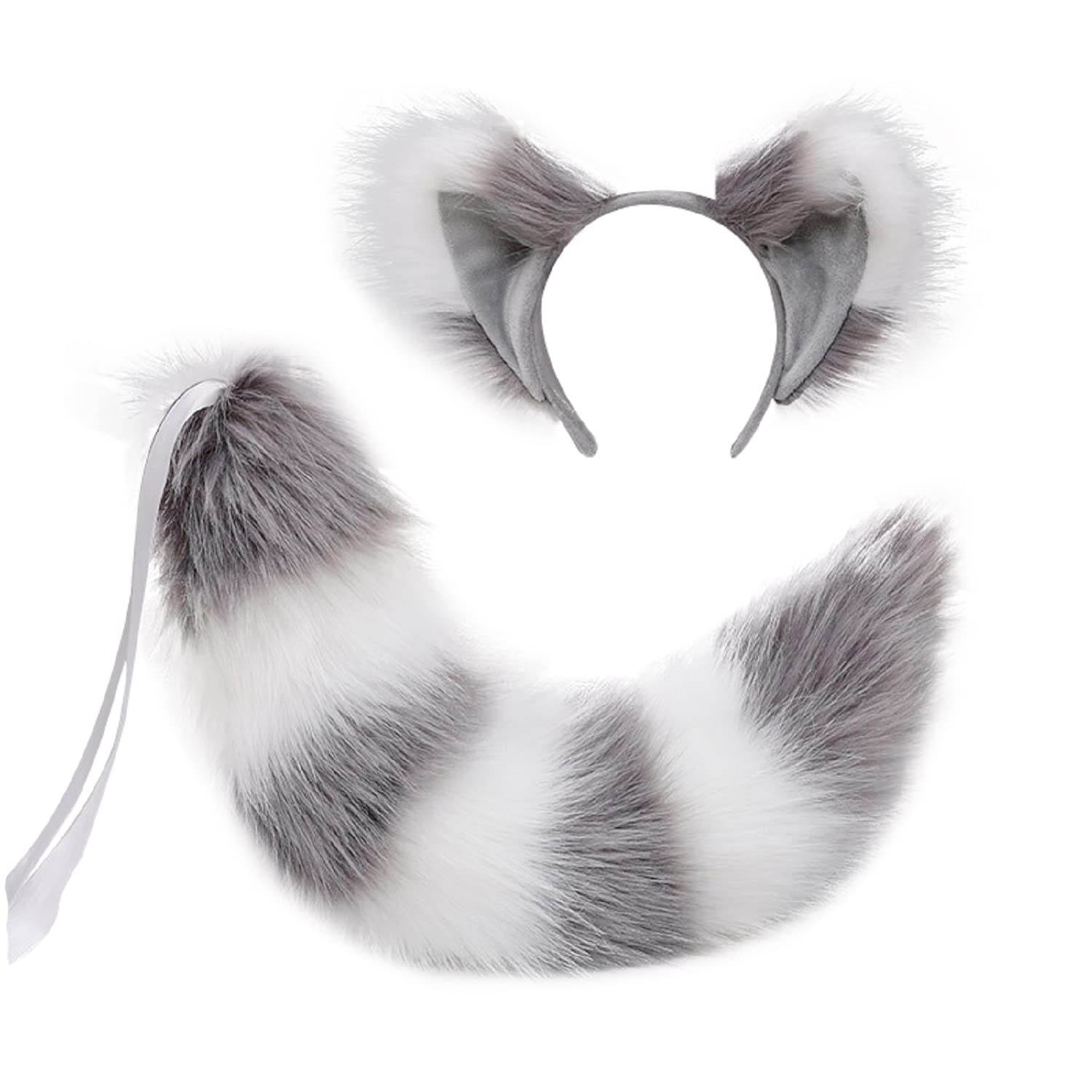 Fxaelian Animal Big Tail Fox Cat Dog Wolf Tail and Ears Headband - Furry Cosplay Costume Accessory for Halloween, Anime Conventions & Role Playing