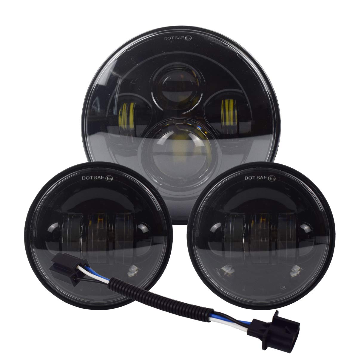 7 Inch Motorcycle Headlights & 4.5 Inch Fog Lights Replacement Set for Harley Davidson Touring Road King Ultra Classic Electra - Black LED Headlight Kit for Night Riding & Off-Road Adventures