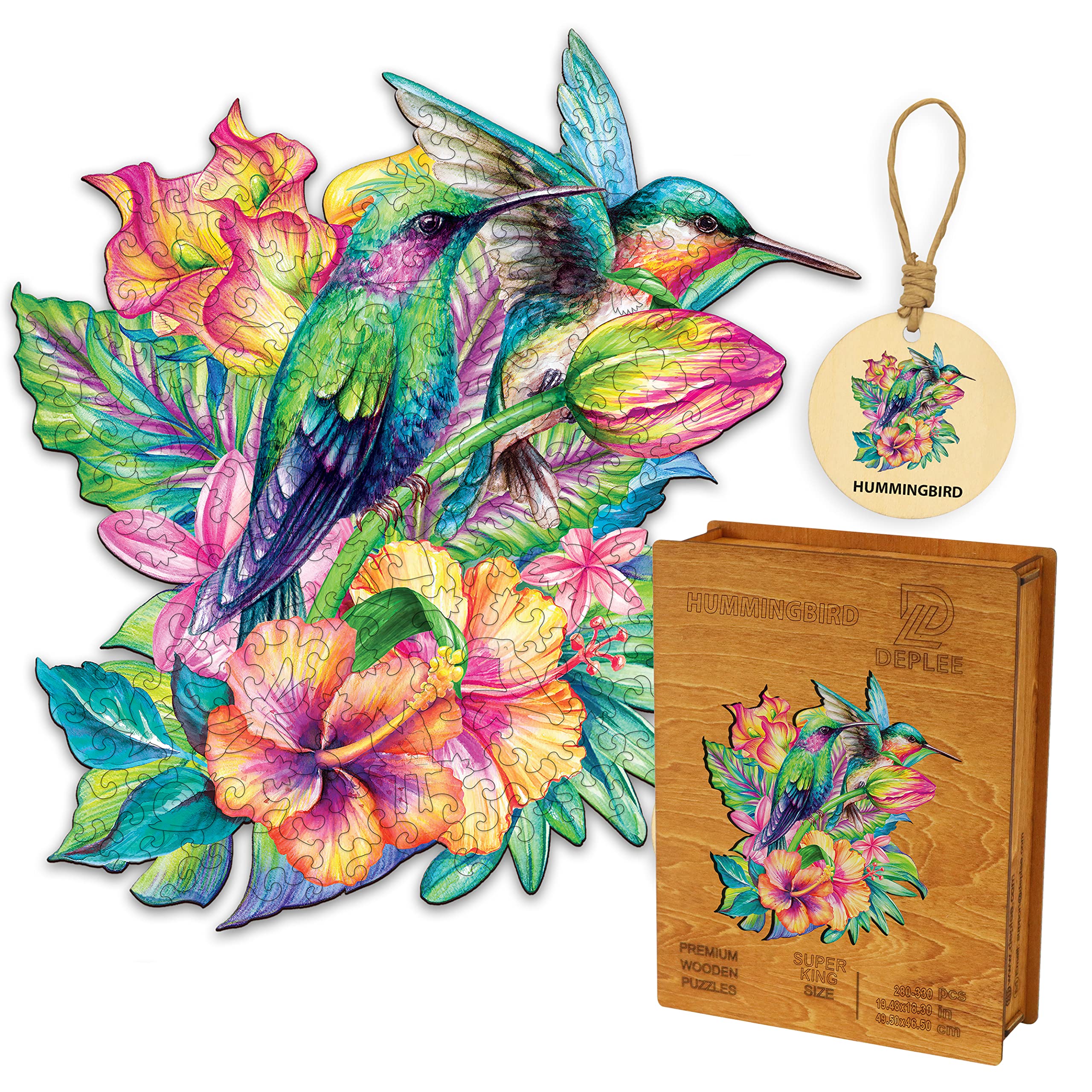 DEPLEE 280-330 Pcs Hummingbird Wooden Jigsaw Puzzle for Adults - Unique Animal Shaped Valentine's Day Gift, Creative Challenge for Family & Friends (19.5x18.3 Inch) | Perfect for Home Decor, Stress Relief & Brain Teaser Activities