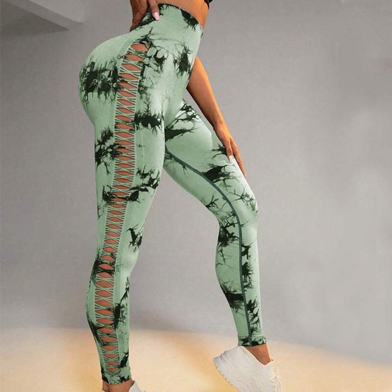 High Waist Hollow Tie-Dye Yoga Pants for Women - Seamless Butt Lifting Workout Leggings, Gym Fitness Running Sports Tights | Perfect for Yoga, Pilates & Lounge Wear