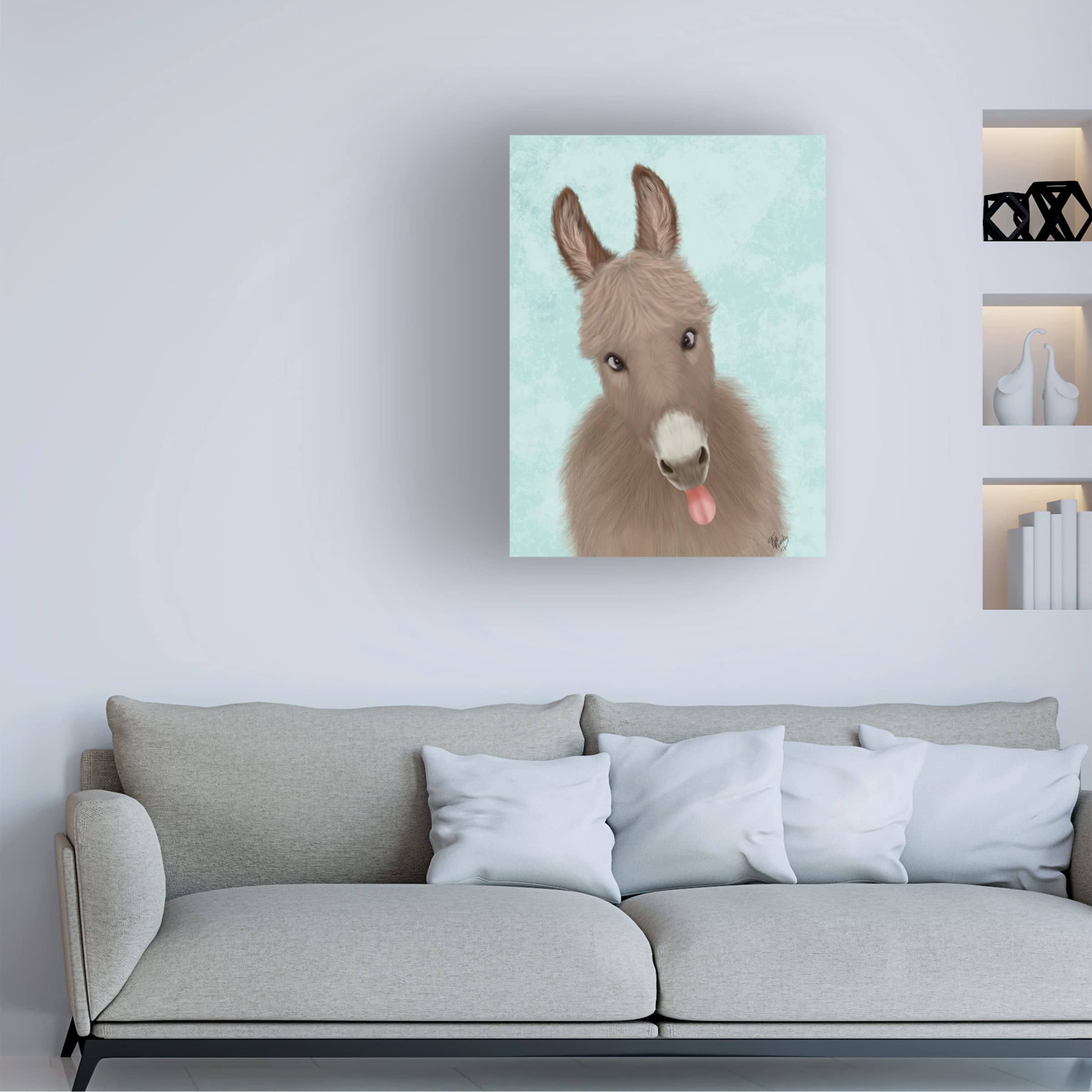 Funny Farm Donkey 2 Canvas Wall Art by Fab Funky - Whimsical Animal Painting for Living Room, Nursery & Farmhouse Decor