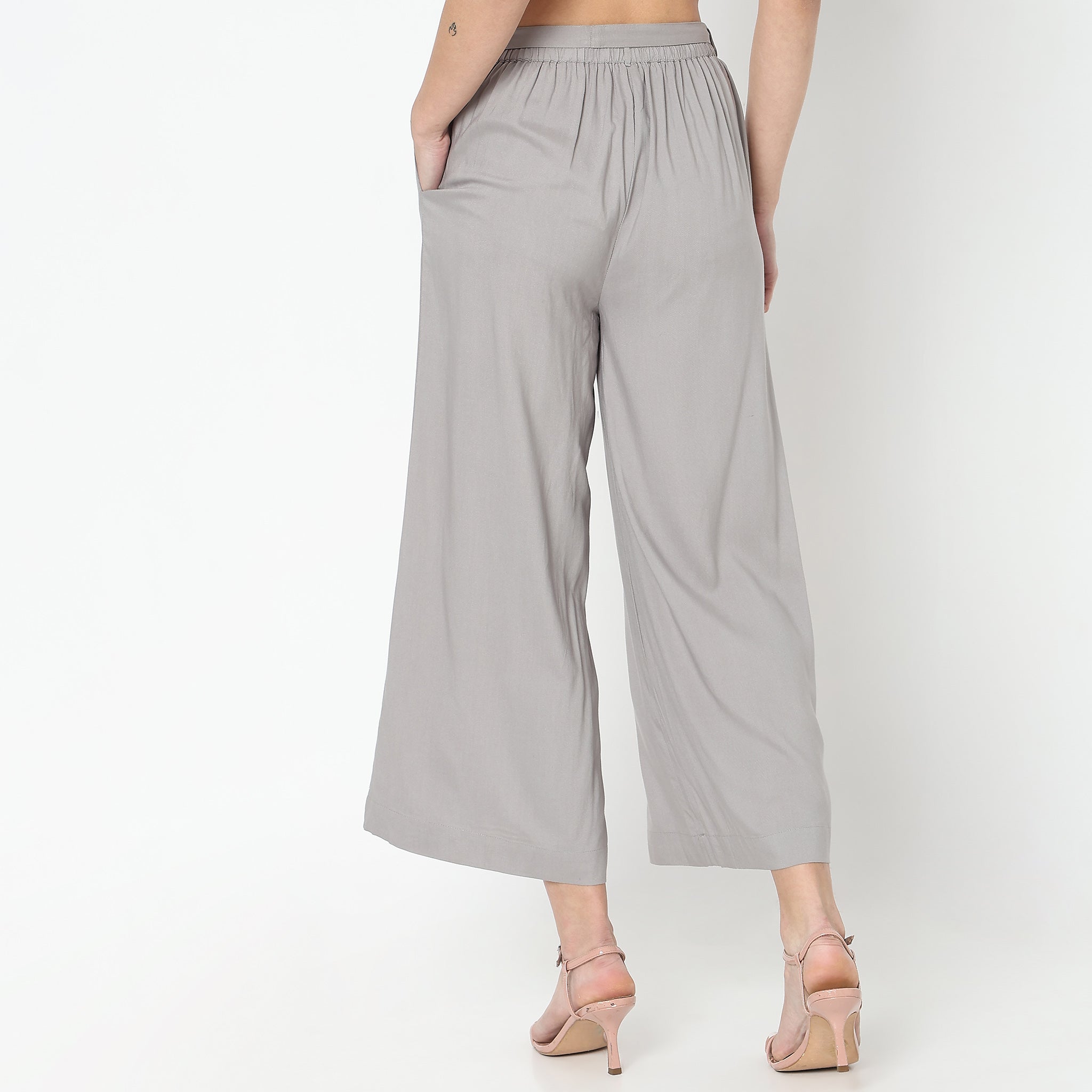 Flare Fit Solid High Rise Palazzo Pants for Women - Comfortable & Stylish Wide Leg Trousers for Work, Office, and Casual Wear