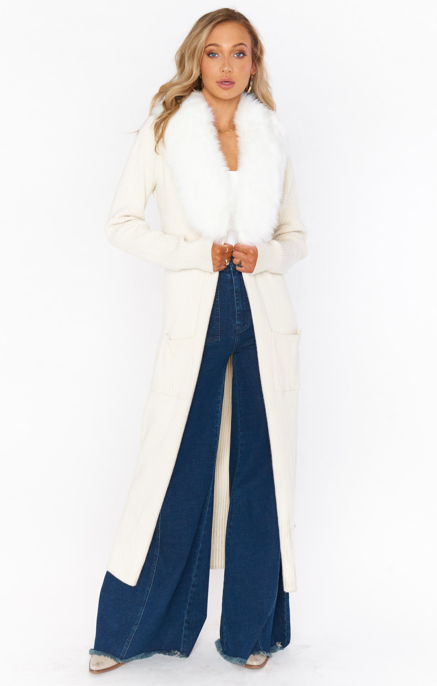 Lombardi Long Cardigan - Snowy White Knit Sweater for Women | Cozy Winter Fashion, Casual Outfit & Layering Essential
