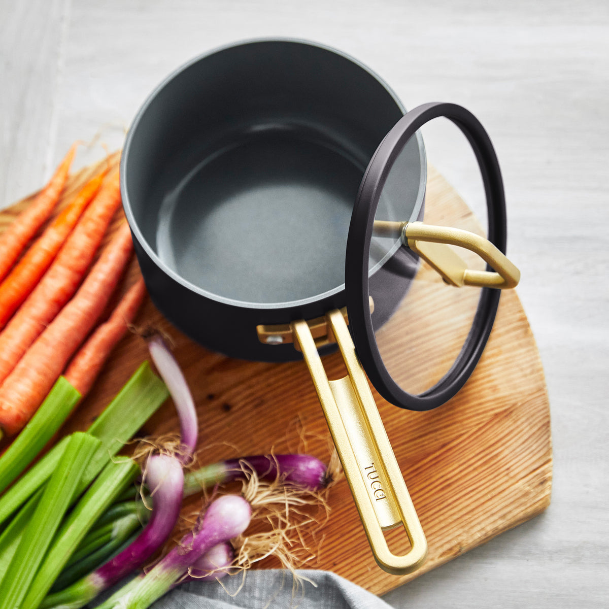 Stanley Tucci™ Ceramic Nonstick 2 Quart Saucepan with Lid - Premium Cookware for Italian Cooking | Perfect for Simmering Sauces, Boiling Pasta & Everyday Kitchen Use