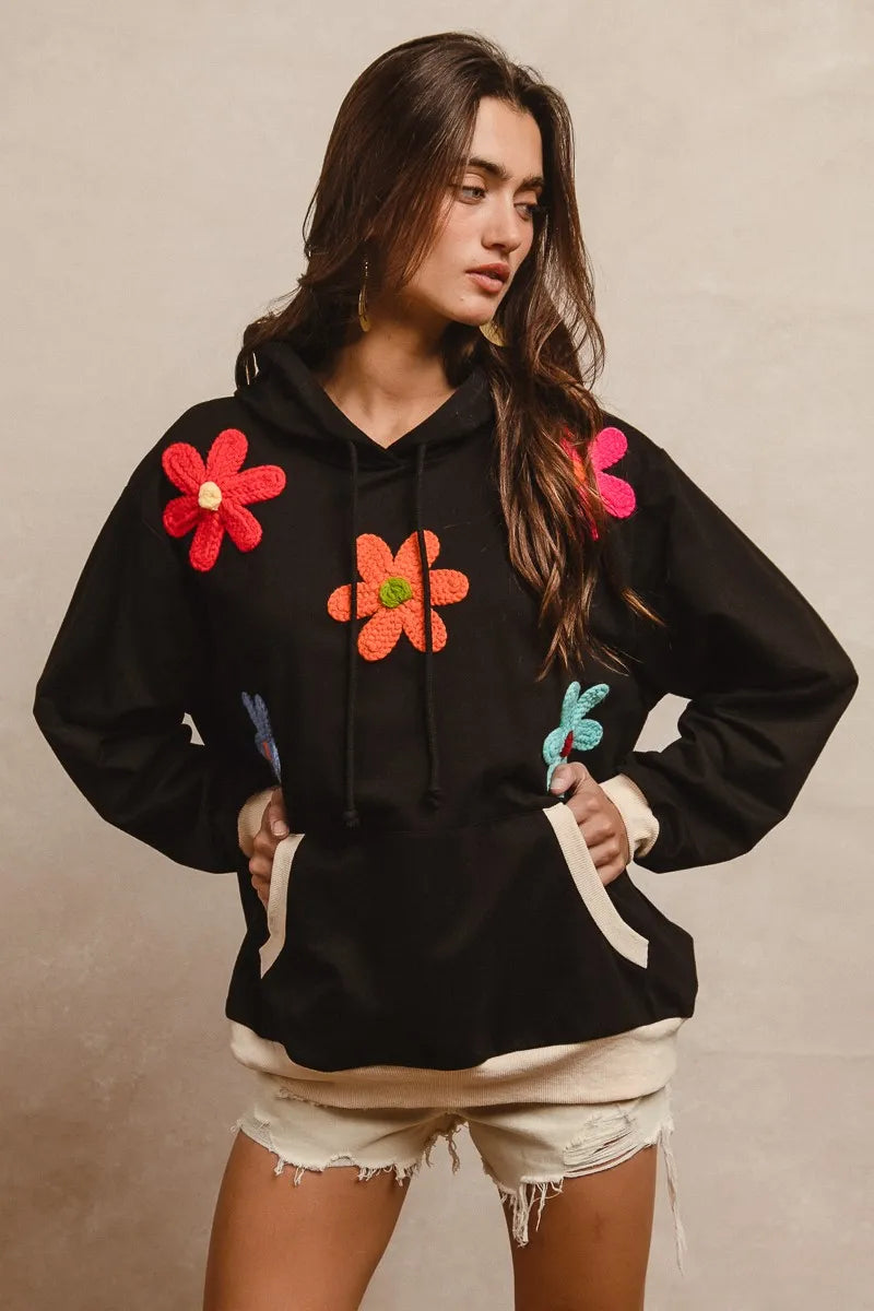 BiBi Patched Hoodie Top for Women - Trendy Streetwear Pullover with Unique Embroidery | Perfect for Casual Outfits, Layering & Fall Fashion