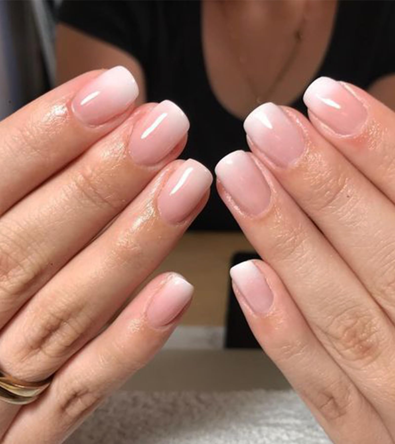 24pcs Short Press On Nails - Ombre Square Fake Nails with French Tip Design, 12 Sizes Stick On Nails Kit with Jelly Stickers for Easy Application | Perfect for Parties, Weddings & Everyday Wear
