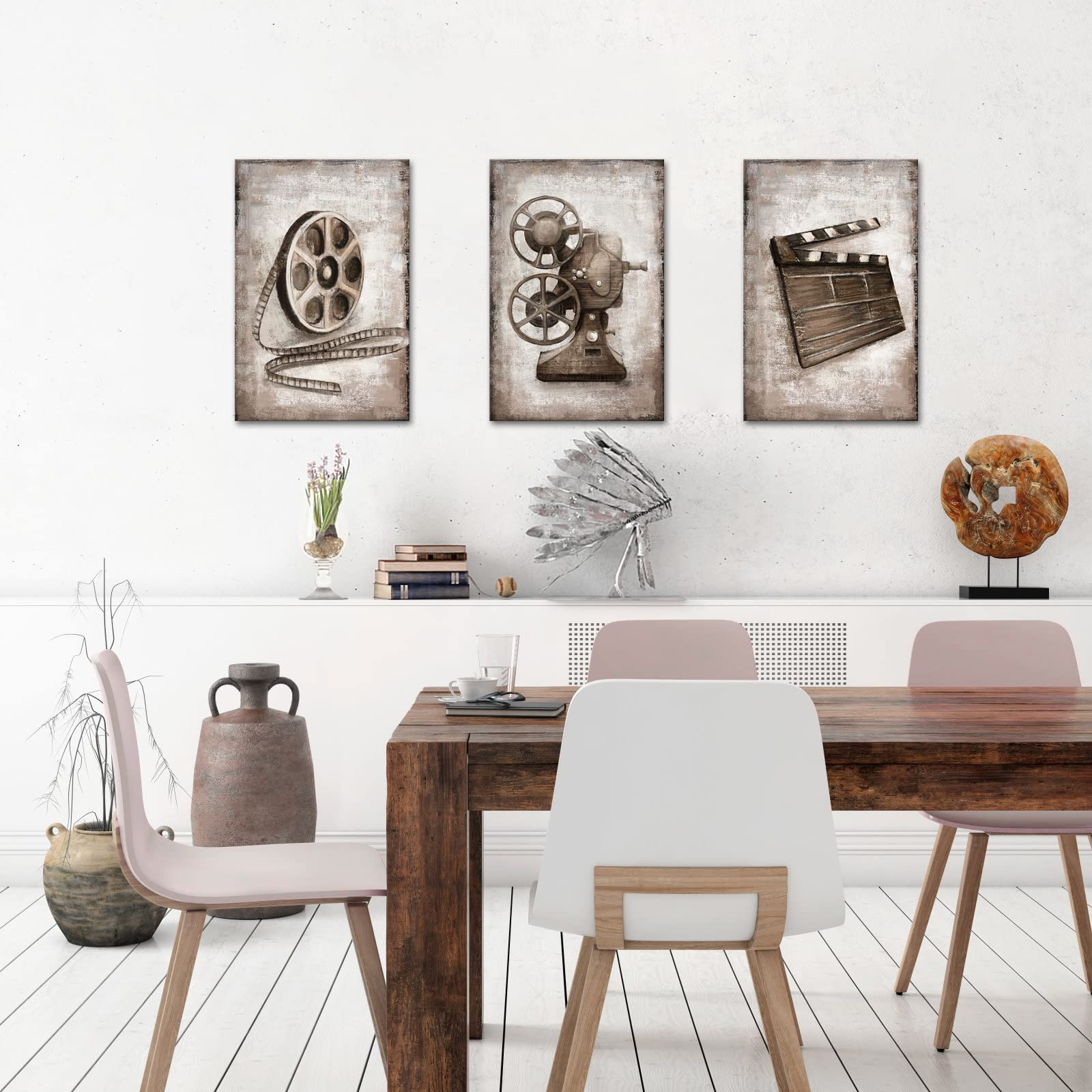 HomeoArt Framed Canvas Wall Art - 16x24 Inch 3-Panel Movie Theater Decor for Home Cinema & Media Room - Ready to Hang - Perfect for Movie Nights & Entertainment Spaces