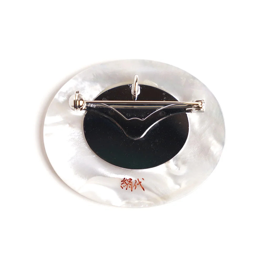 Exquisite Maki-e Urushi Lacquer Brooch with White South Sea Pearl Shell & Peony Design | Traditional Japanese Lacquer Jewelry | Perfect for Kimono Accessories, Formal Occasions & Gift Giving