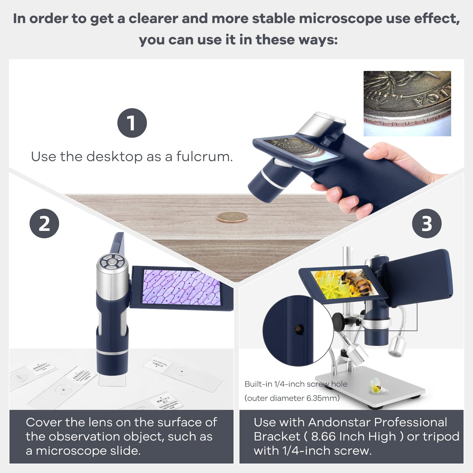 Andonstar AD203S 7X-220X HDMI Digital Microscope with 4