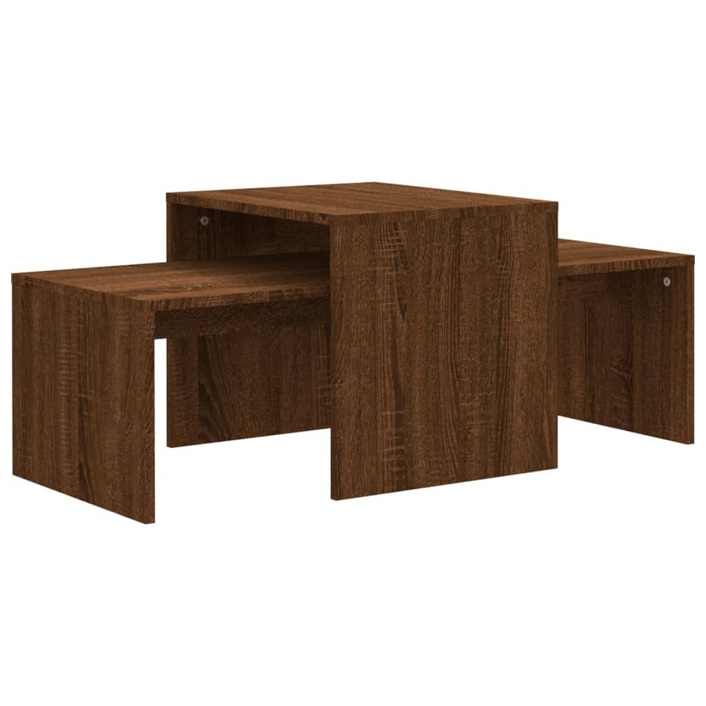 Modern Brown Oak Coffee Table Set - Engineered Wood Nesting Tables with Spacious Surface & Hidden Storage | Perfect for Living Room, Lounge & Small Spaces