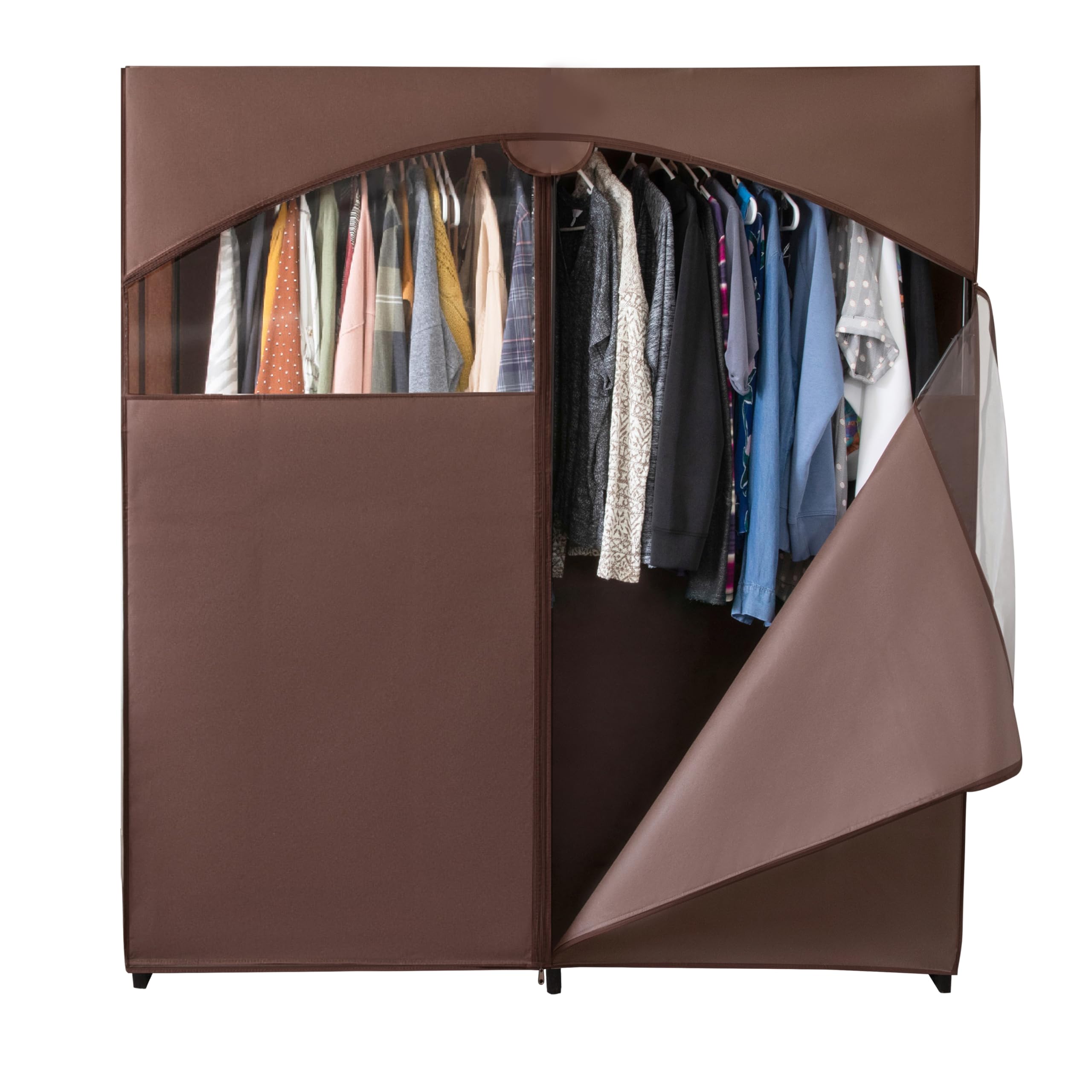 Premium Heavy Duty Portable Wardrobe Closet with Metal Hanging Rod & Brown Cover - 50 LB Weight Capacity - Easy No-Tool Assembly for Travel, Camping & Temporary Storage