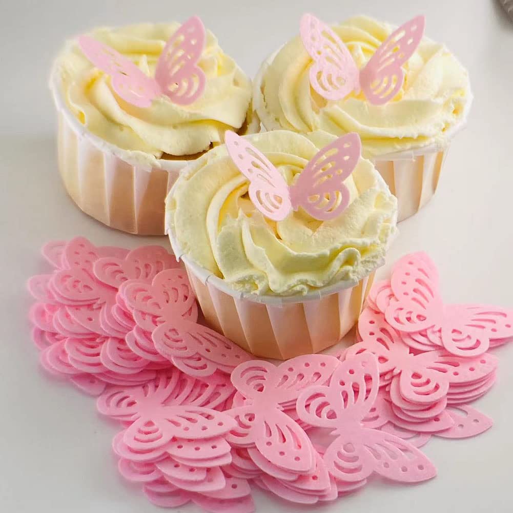 50pcs Edible Pink Butterflies Wafer Paper Cupcake Toppers - Big Size Rice Paper Cake Decorations for Birthday & Baby Shower | Perfect for Wedding Cakes, Desserts, and Party Treats