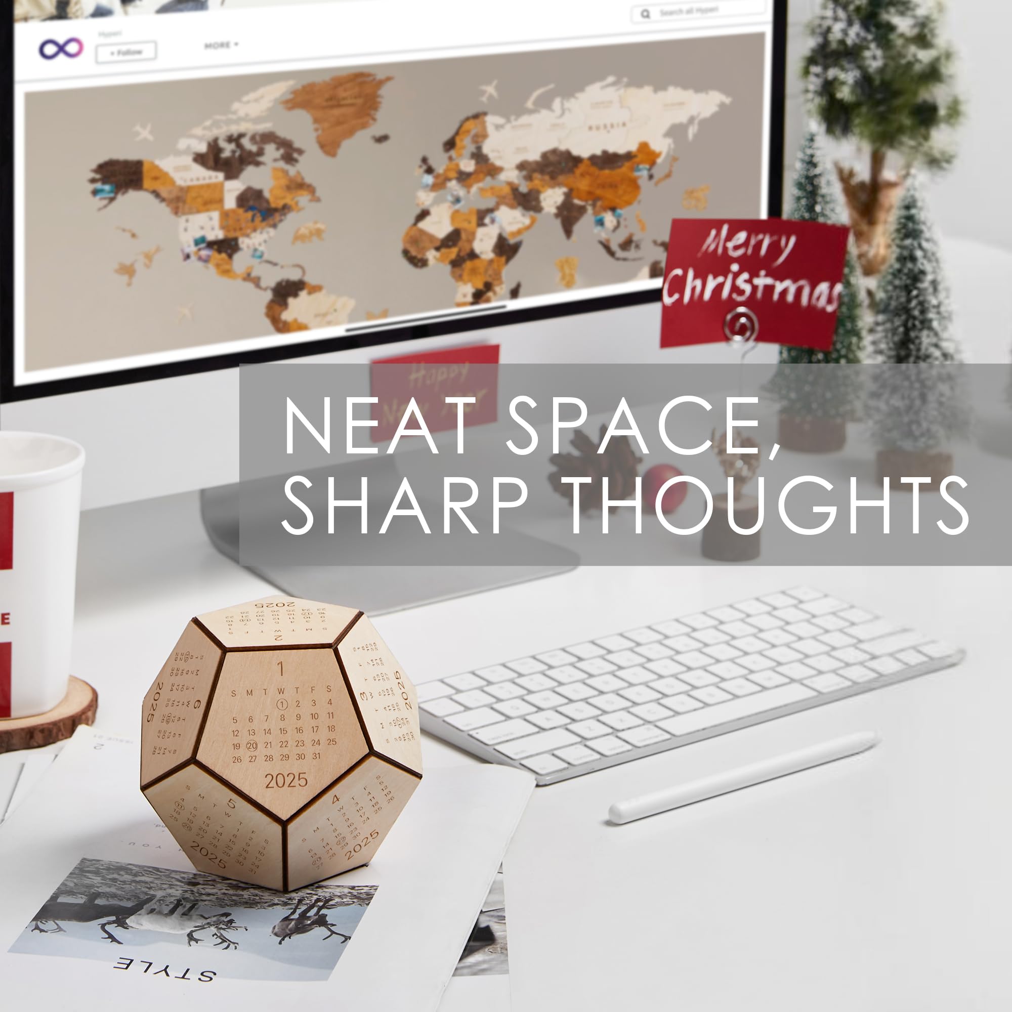 2025 Wooden Dodecahedron Desk Calendar - Unique D&D Gifts for Men, Funny Office & Coworker Gifts, Creative Desk Accessories for Boss, Employee & White Elephant Exchange - Perfect for Gaming Enthusiasts & Office Decor