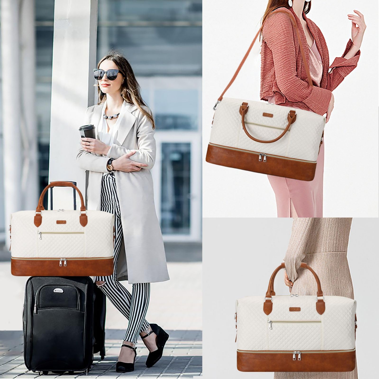 Stylish Women's Weekender Bag - Large Nylon Travel Duffel with Shoe Compartment | Perfect Carry-On Overnight Bag for Weekend Getaways, Gym & Business Trips