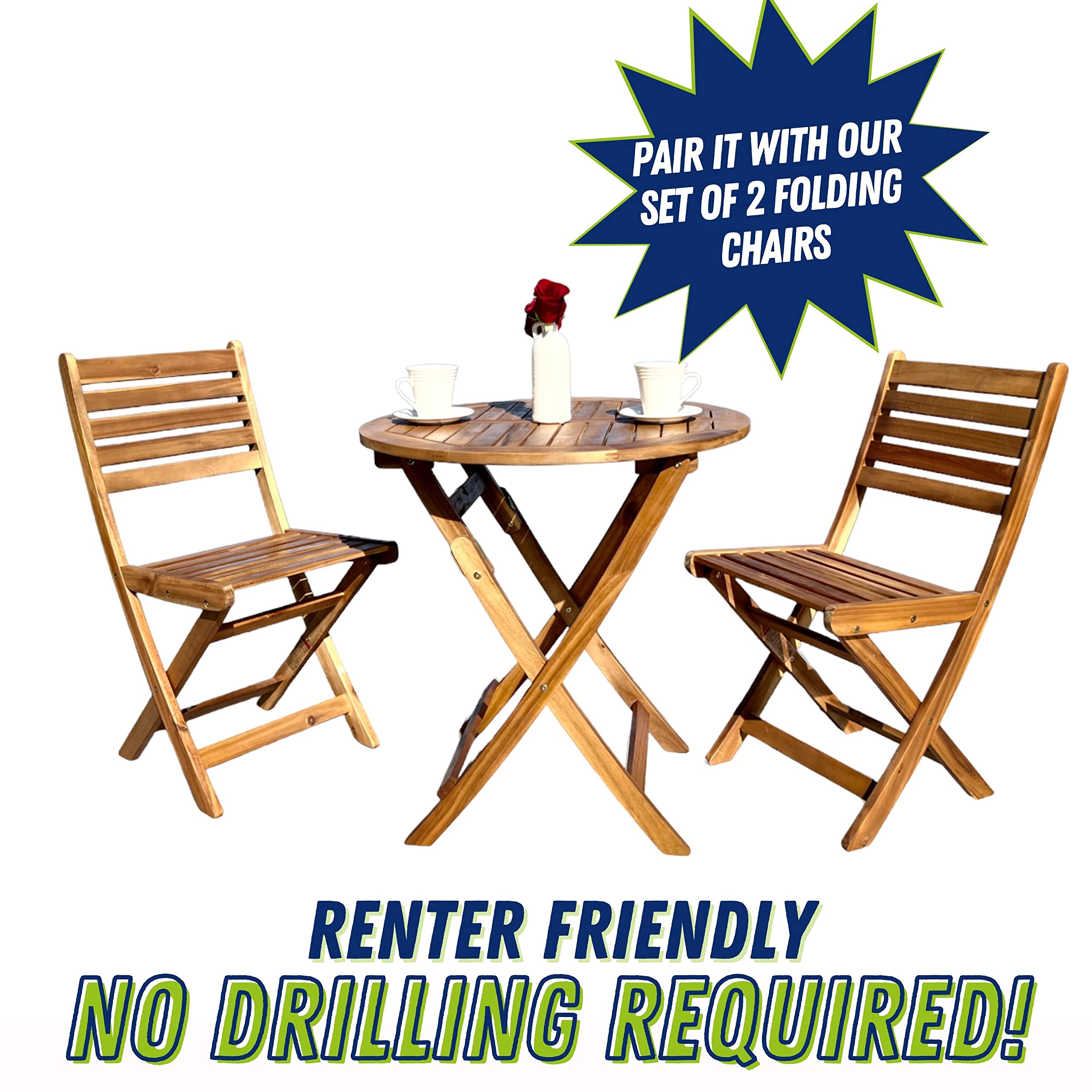 Foldable Round Outdoor Patio Table - 27.5