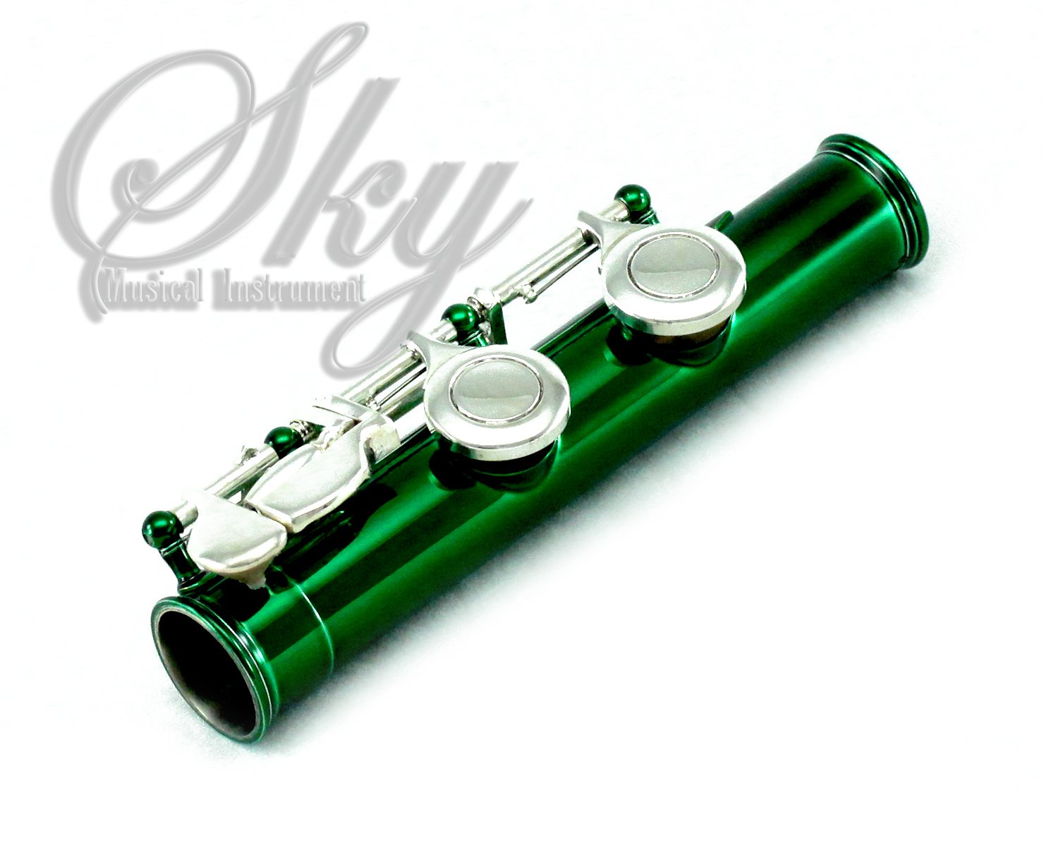 Sky C Flute with Lightweight Case - Professional Open Hole Flute Set Includes Cleaning Rod, Cloth, Joint Grease & Screwdriver (Green/Silver) - Perfect for Beginners, Students & Band Performances