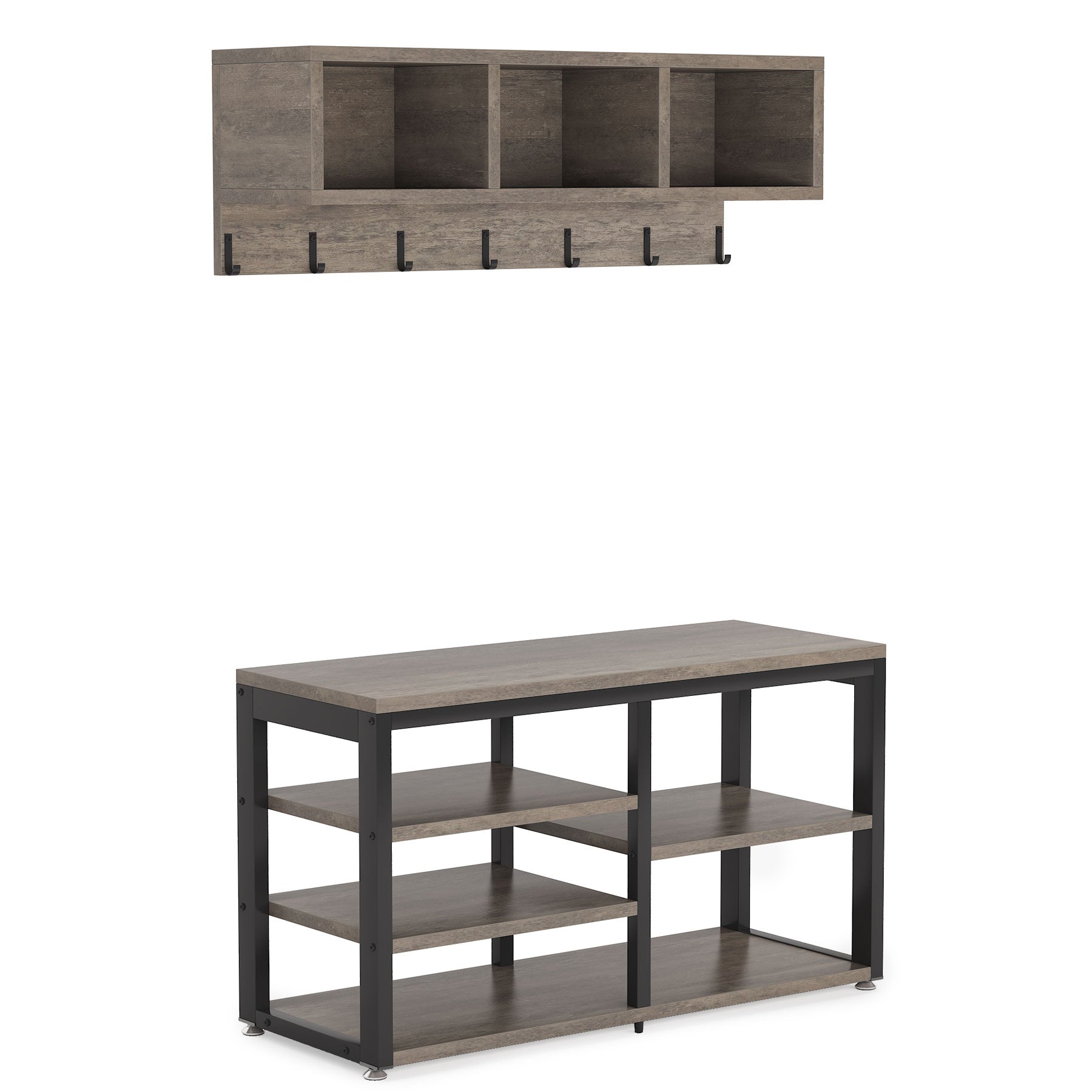 5 in 1 Coat Rack Shoe Bench Set with Wall Mounted Shelf - Space Saving Entryway Organizer for Hats, Bags & Shoes | Perfect for Hallway, Mudroom or Foyer Decor
