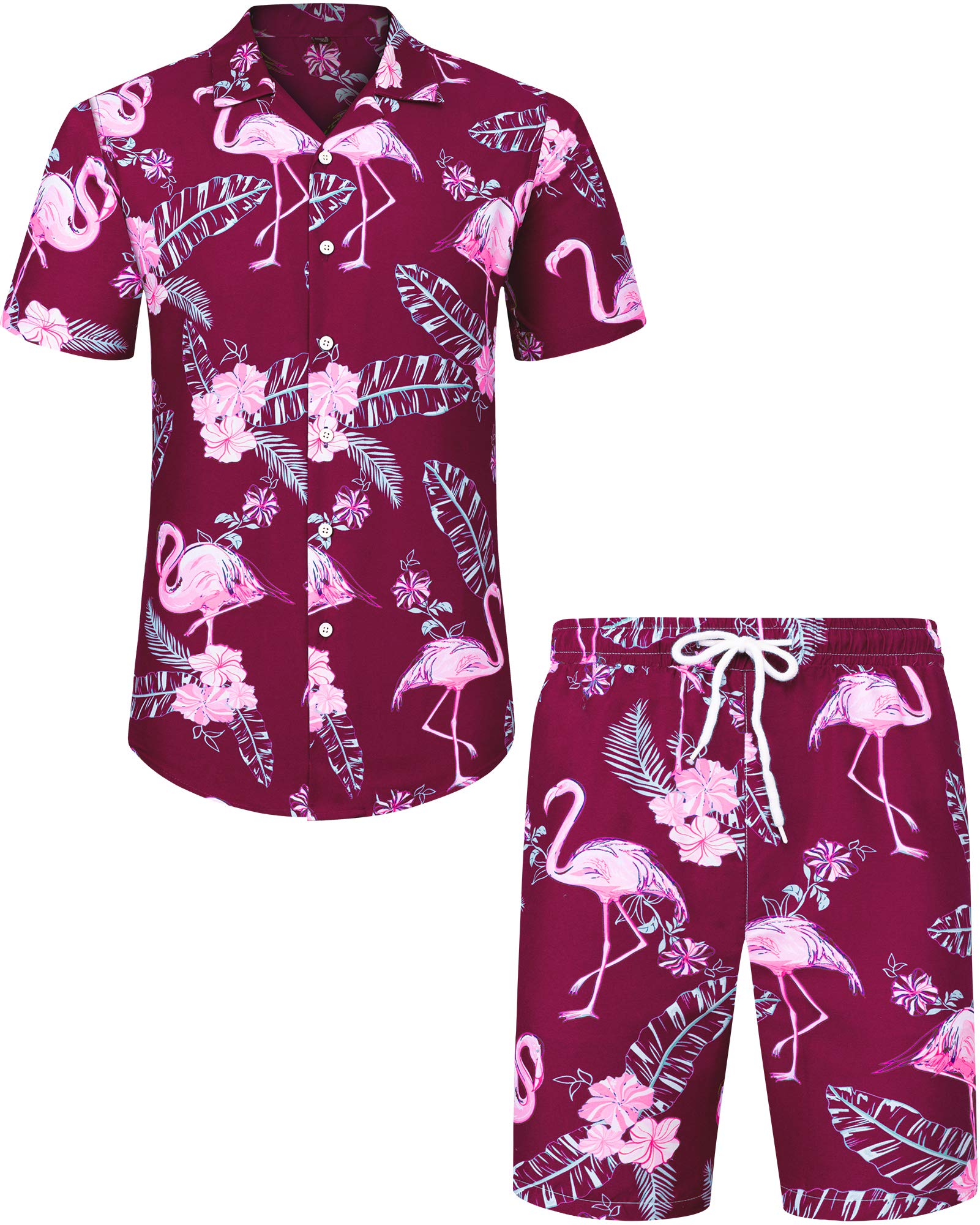 J.Ver Men's Hawaiian Shirt & Shorts Set - Tropical Floral Print Short Sleeve Button Down Shirt with Matching Swim Trunks - Perfect for Beach Vacation, Summer Party & Tropical Getaway
