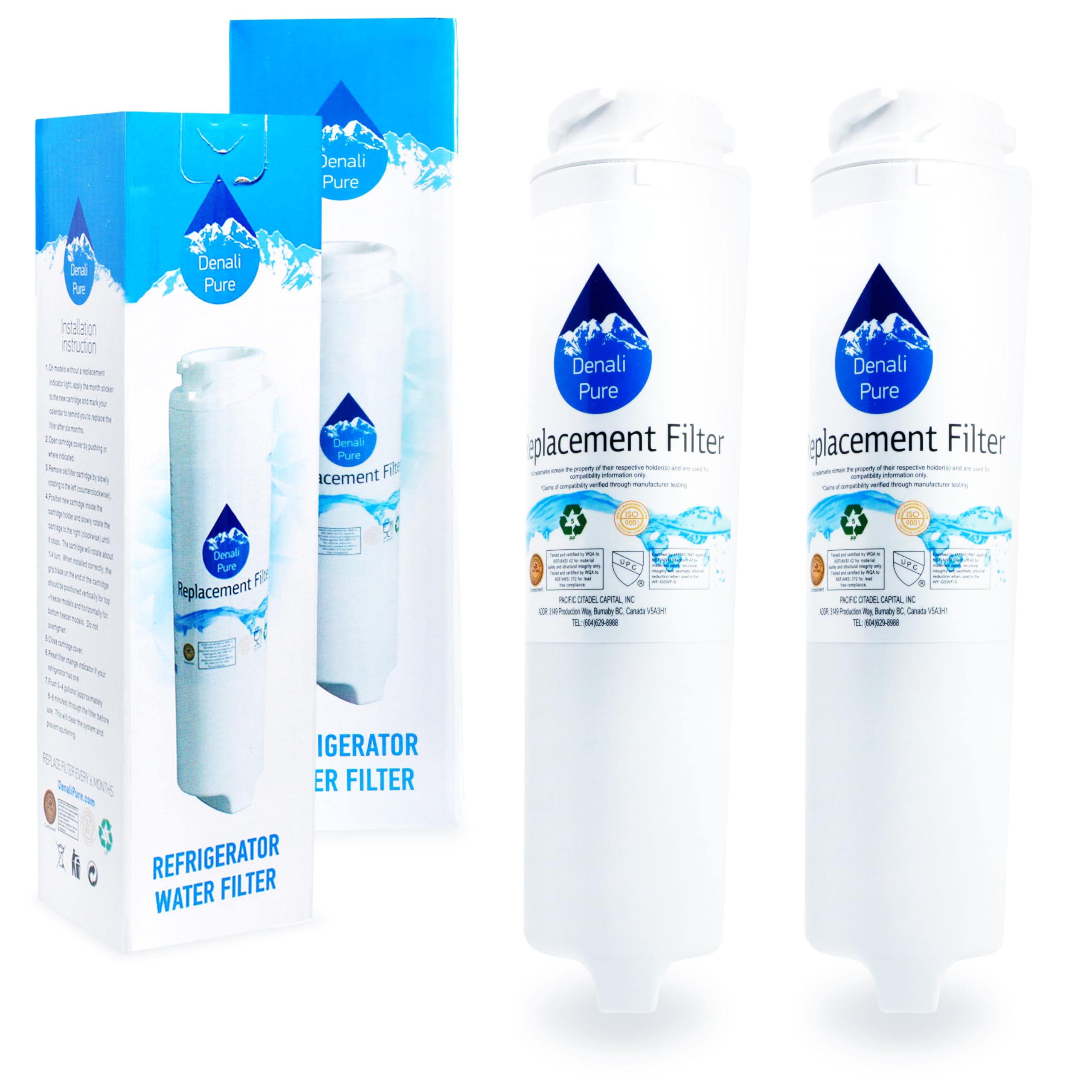 2-Pack GE PDS22SISDRSS Refrigerator Water Filter Replacement - Compatible with GE GSWF Fridge Filter Cartridge | Clean Drinking Water for Home & Office Use
