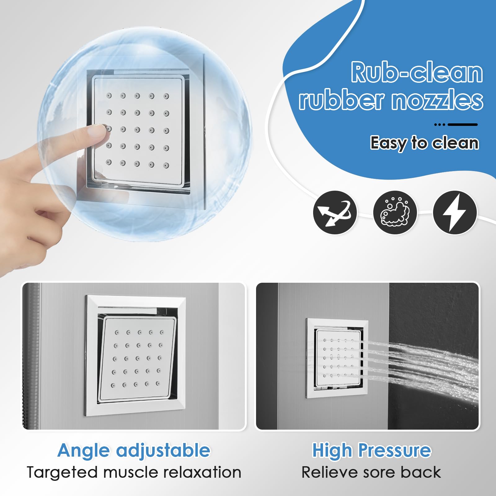 ROVOGO Luxury Shower Panel System with LED Lights - Rainfall Shower Head, 2 Body Jets, Handheld Spray & Tub Spout - Brushed Stainless Steel Shower Column for Spa-Like Bathroom Experience