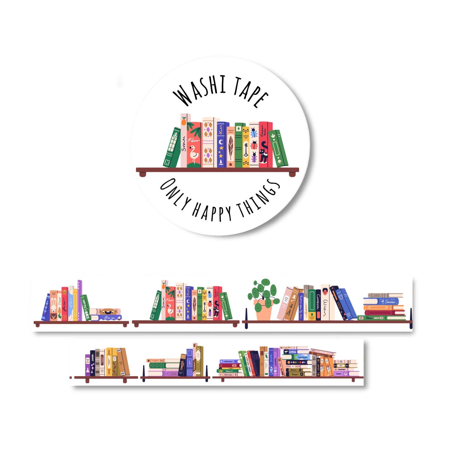 Decorative Bookshelves Washi Tape - Colorful DIY Scrapbooking & Journaling Supplies for Home Office Decor, Planner Stickers, Gift Wrapping - Perfect for Crafting, Bullet Journals, and School Projects