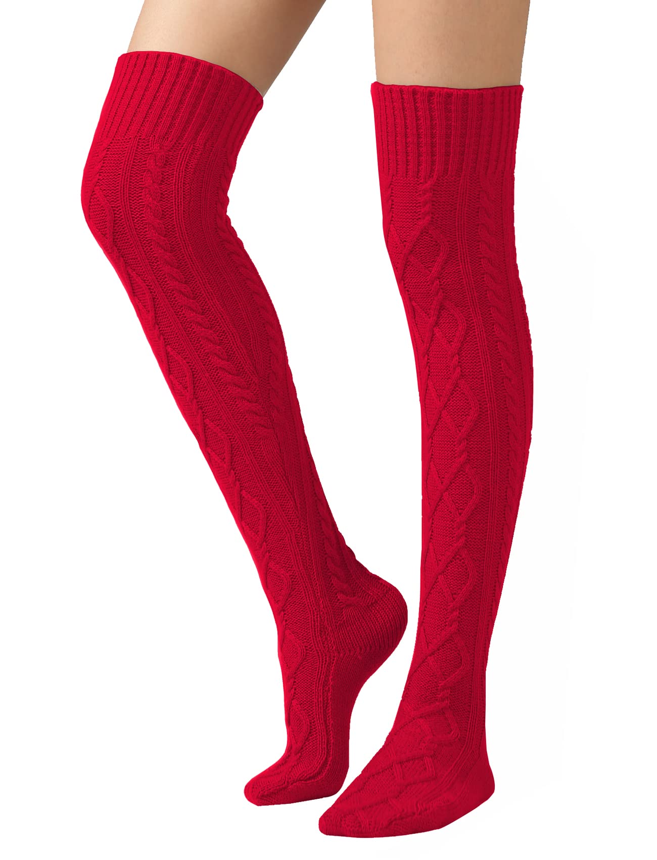 Leoparts Women's Cable Knit Thigh High Boot Socks - Extra Long Over The Knee Winter Stockings & Leg Warmers for Boots, Snow Days & Cozy Outfits